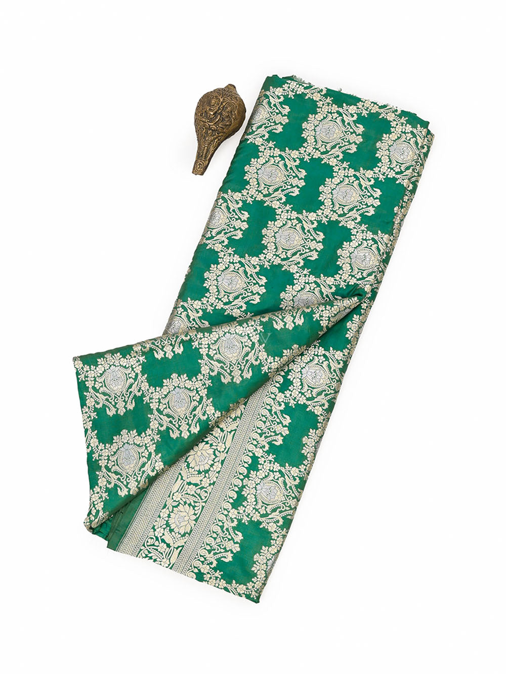 Bottle Green Jaal Katan Silk Handloom Banarasi Saree