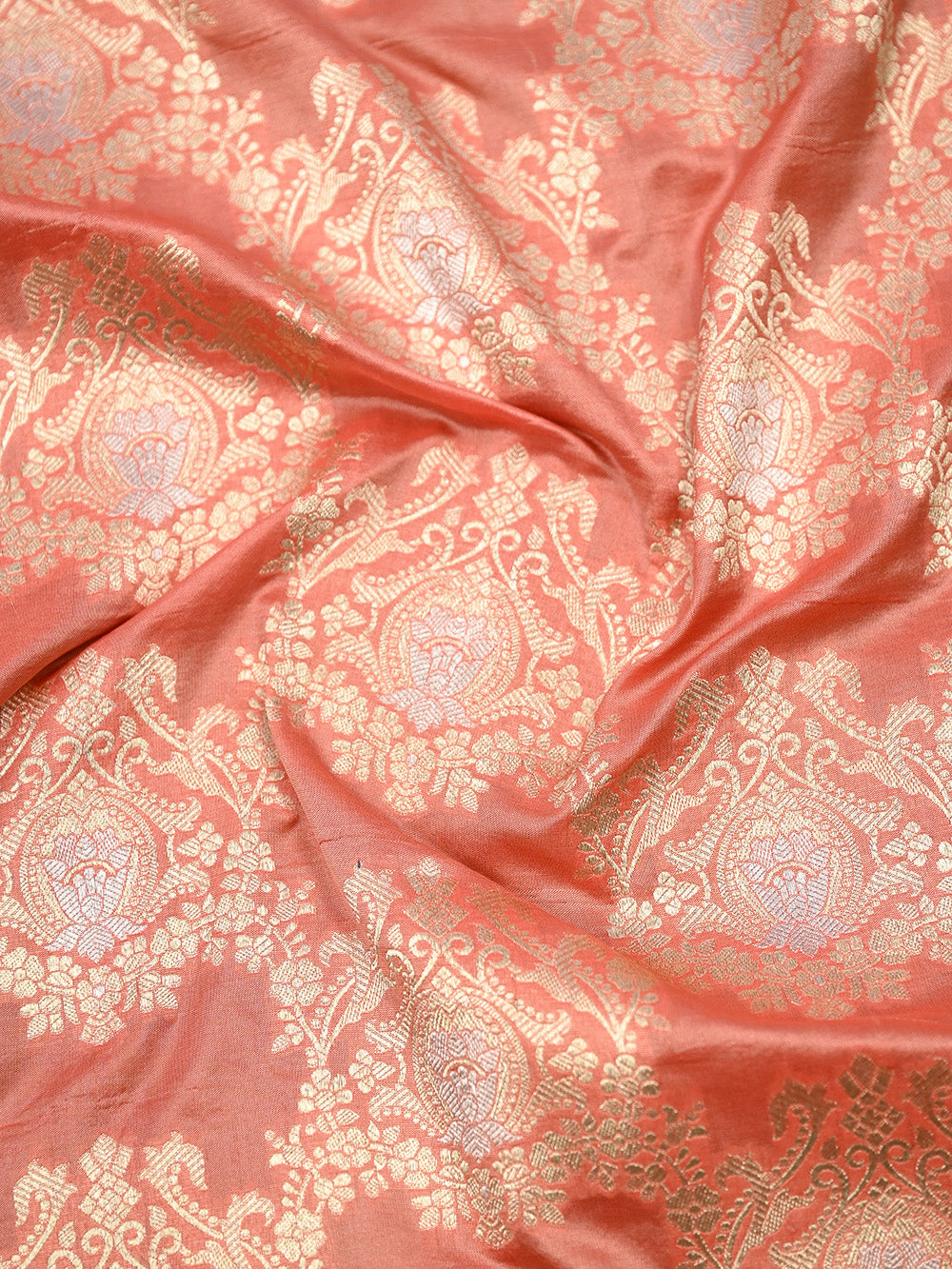 Peach Jaal Katan Silk Handloom Banarasi Saree