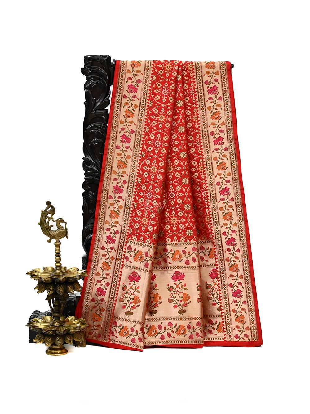 Buy Jolly Enterprise Bridal Banarasi Katan Silk Saree Jacquard Work with  All over Golden Zari Border -Red at Amazon.in