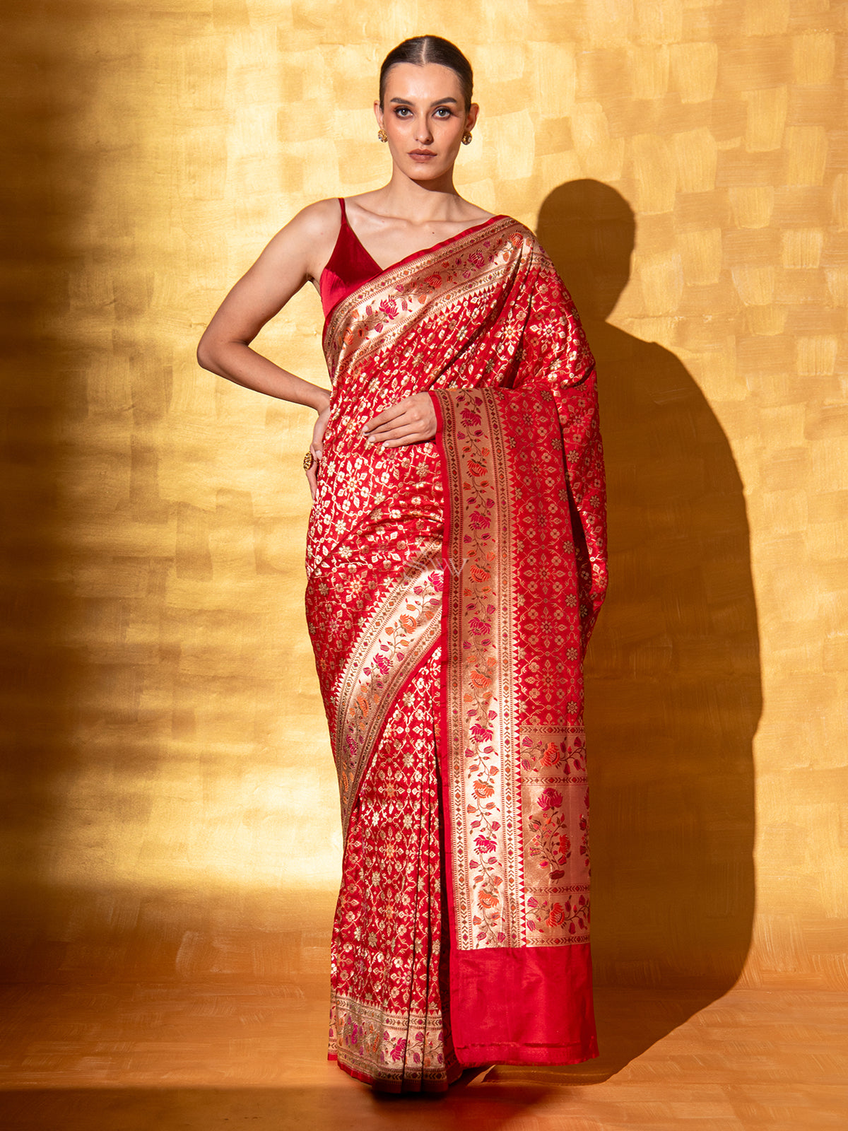 Red Paithani Meenakari Katan Silk Handloom Banarasi Saree - Sacred Weaves