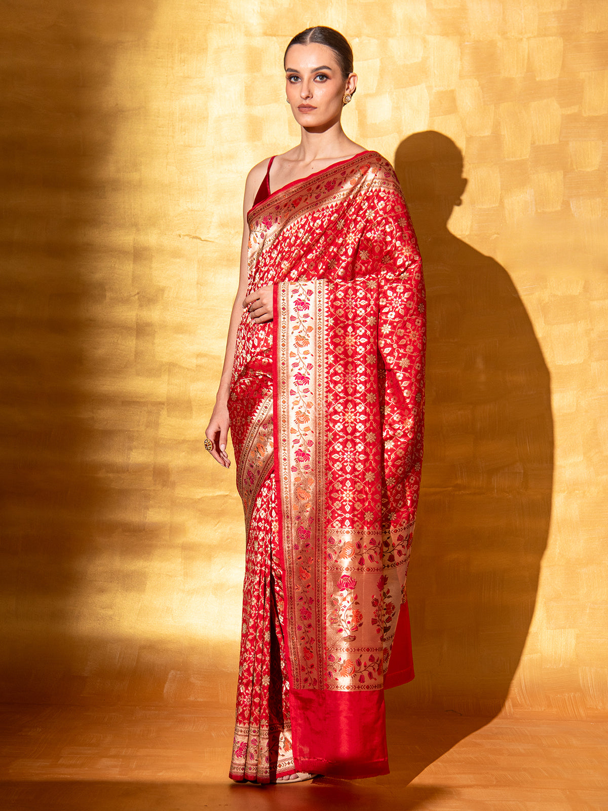 Red Paithani Meenakari Katan Silk Handloom Banarasi Saree - Sacred Weaves