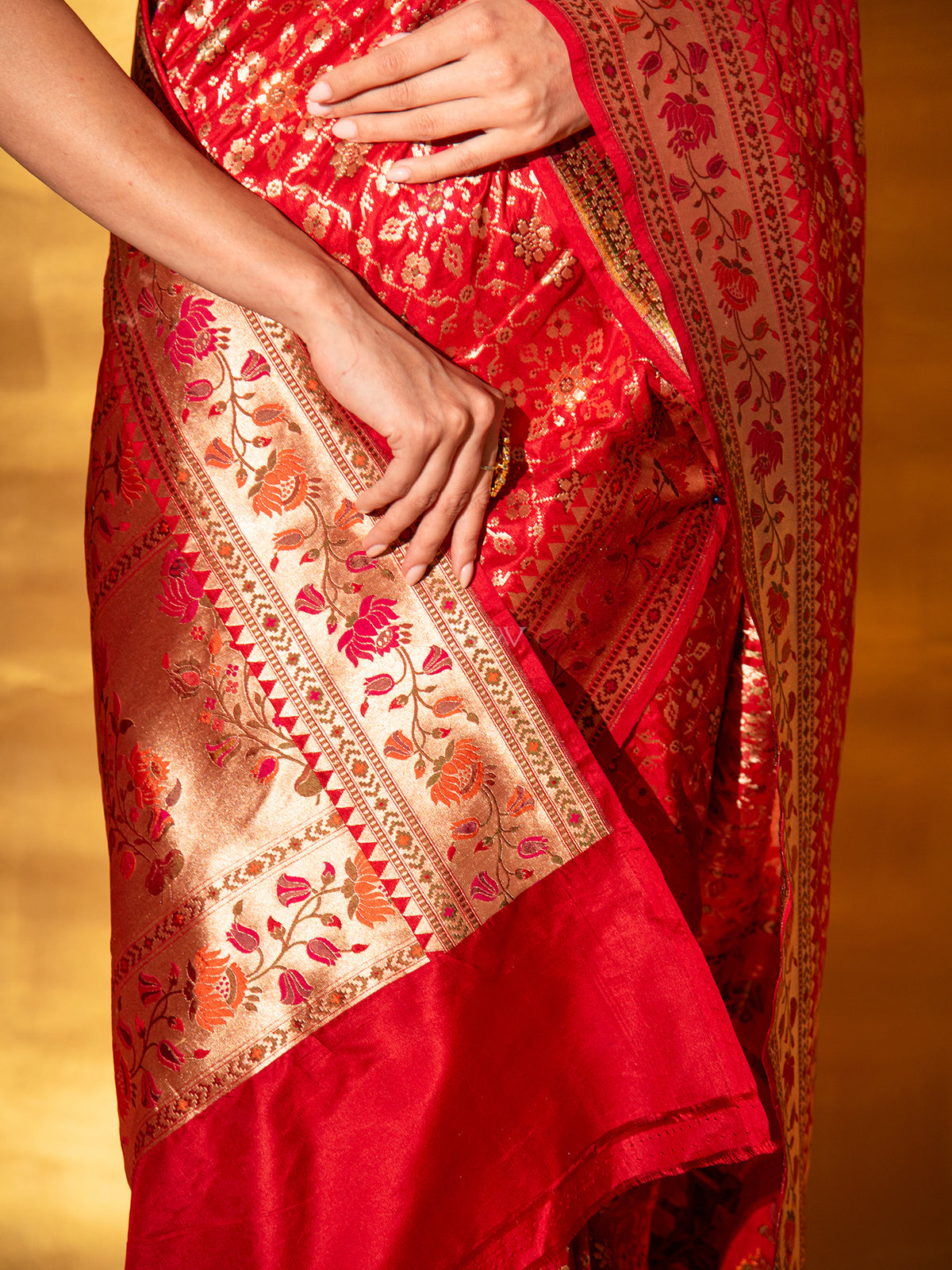 Red Paithani Meenakari Katan Silk Handloom Banarasi Saree - Sacred Weaves