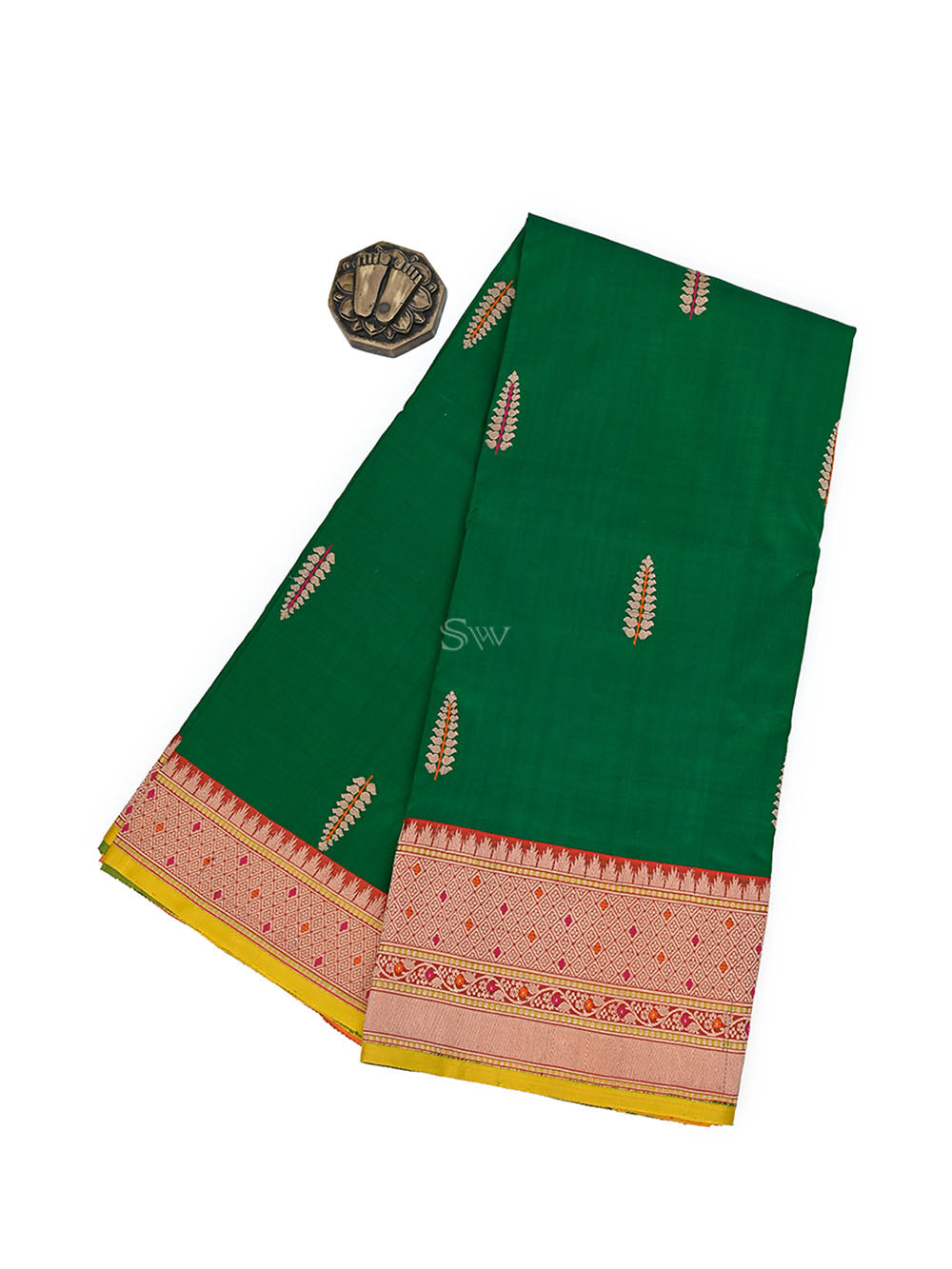 Bottle Green Meenakari Boota Katan Silk Handloom Banarasi Saree