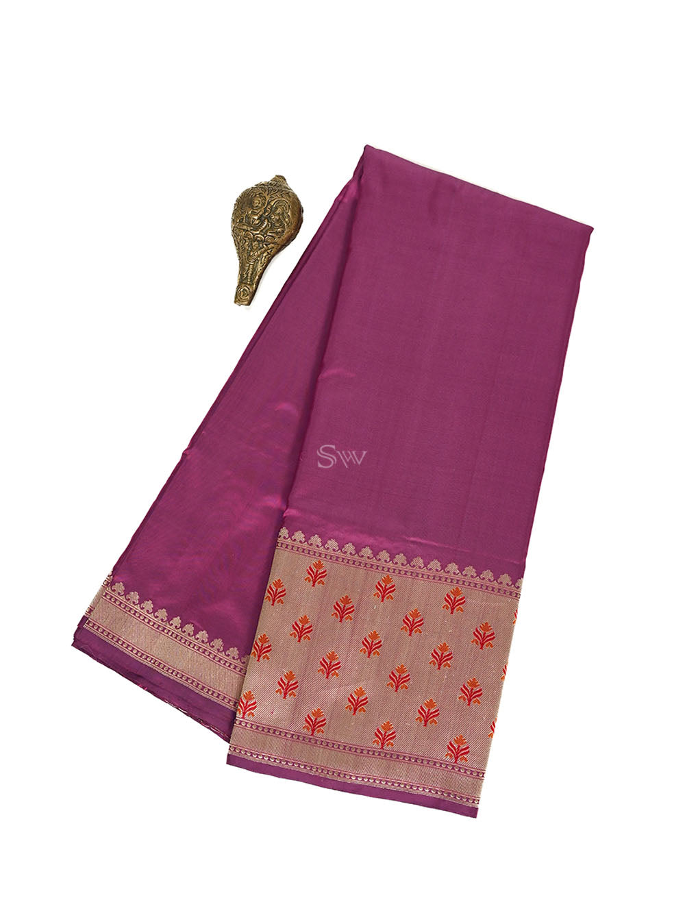 Dark Magenta Plain Katan Silk Handloom Banarasi Saree