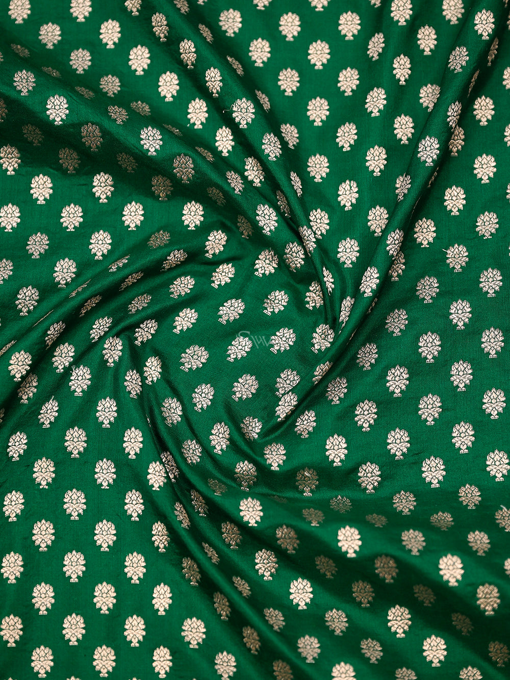 Bottle Green Booti Uppada Katan Silk Handloom Banarasi Saree