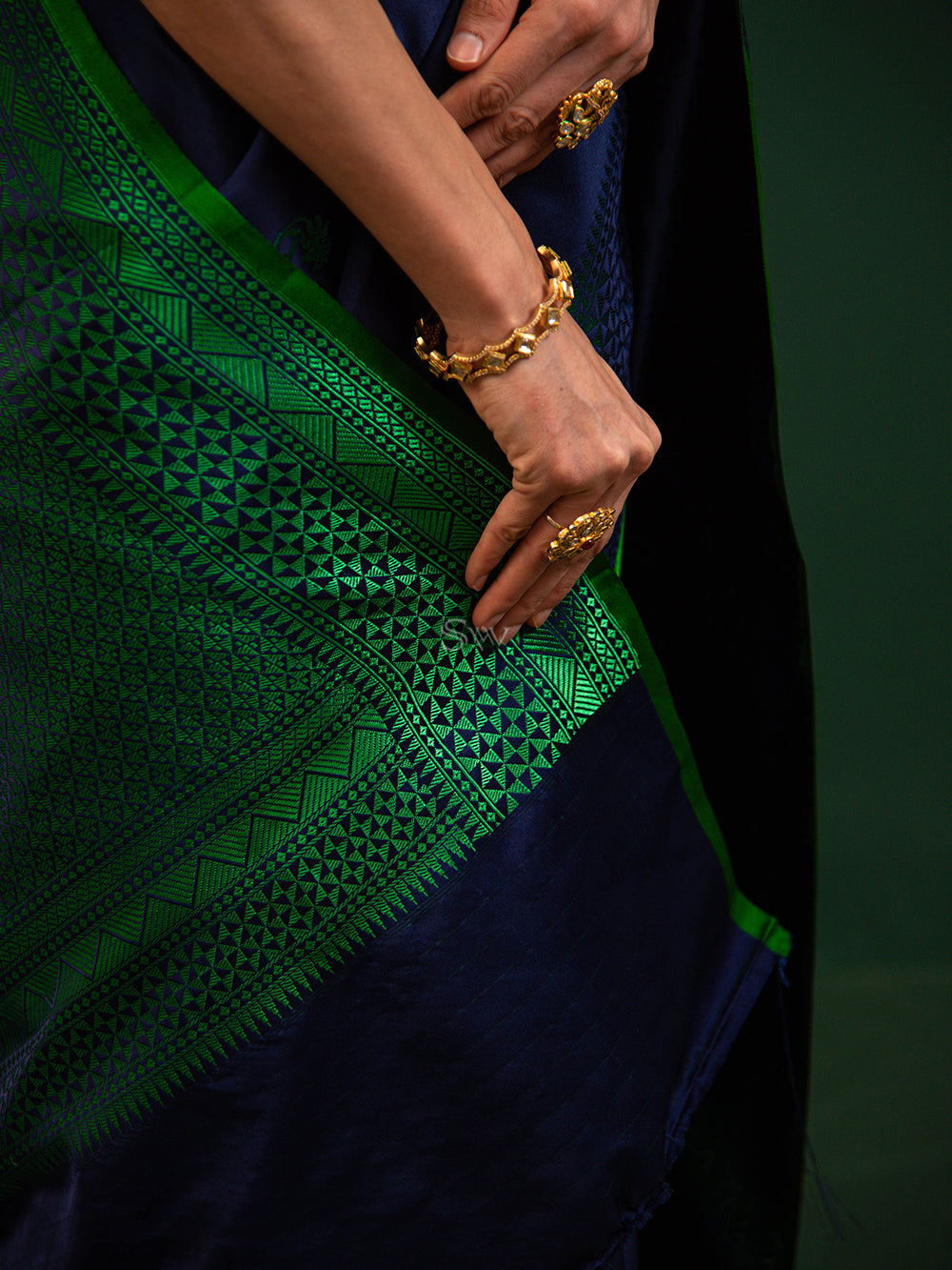 Blue Boota Satin Silk Handloom Banarasi Saree - Sacred Weaves