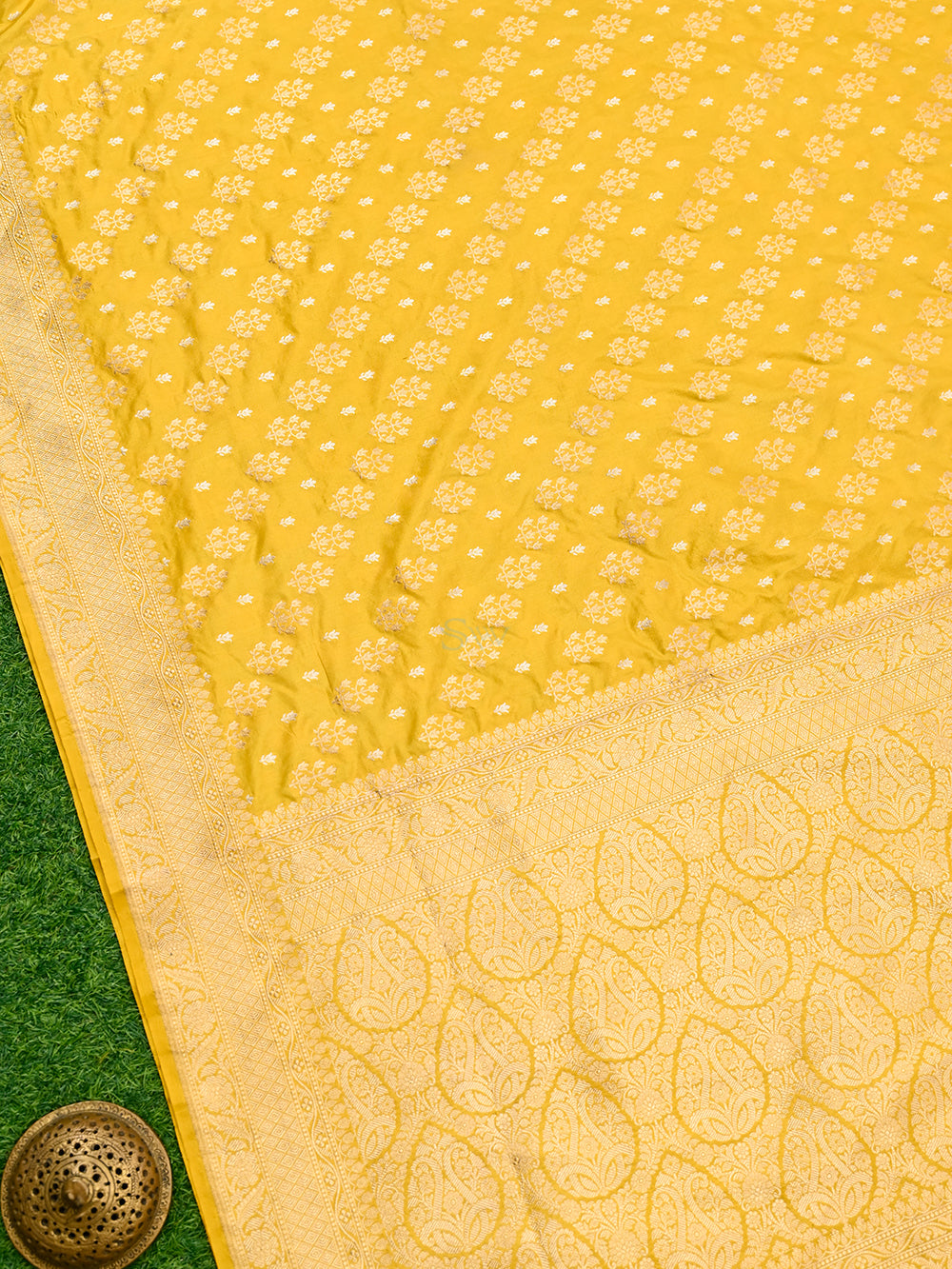 Yellow Katan Silk Handloom Banarasi Saree