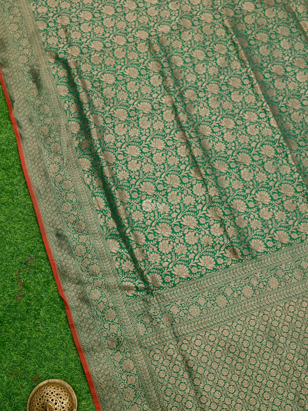 Dark Green Katan Silk Brocade Handloom Banarasi Saree