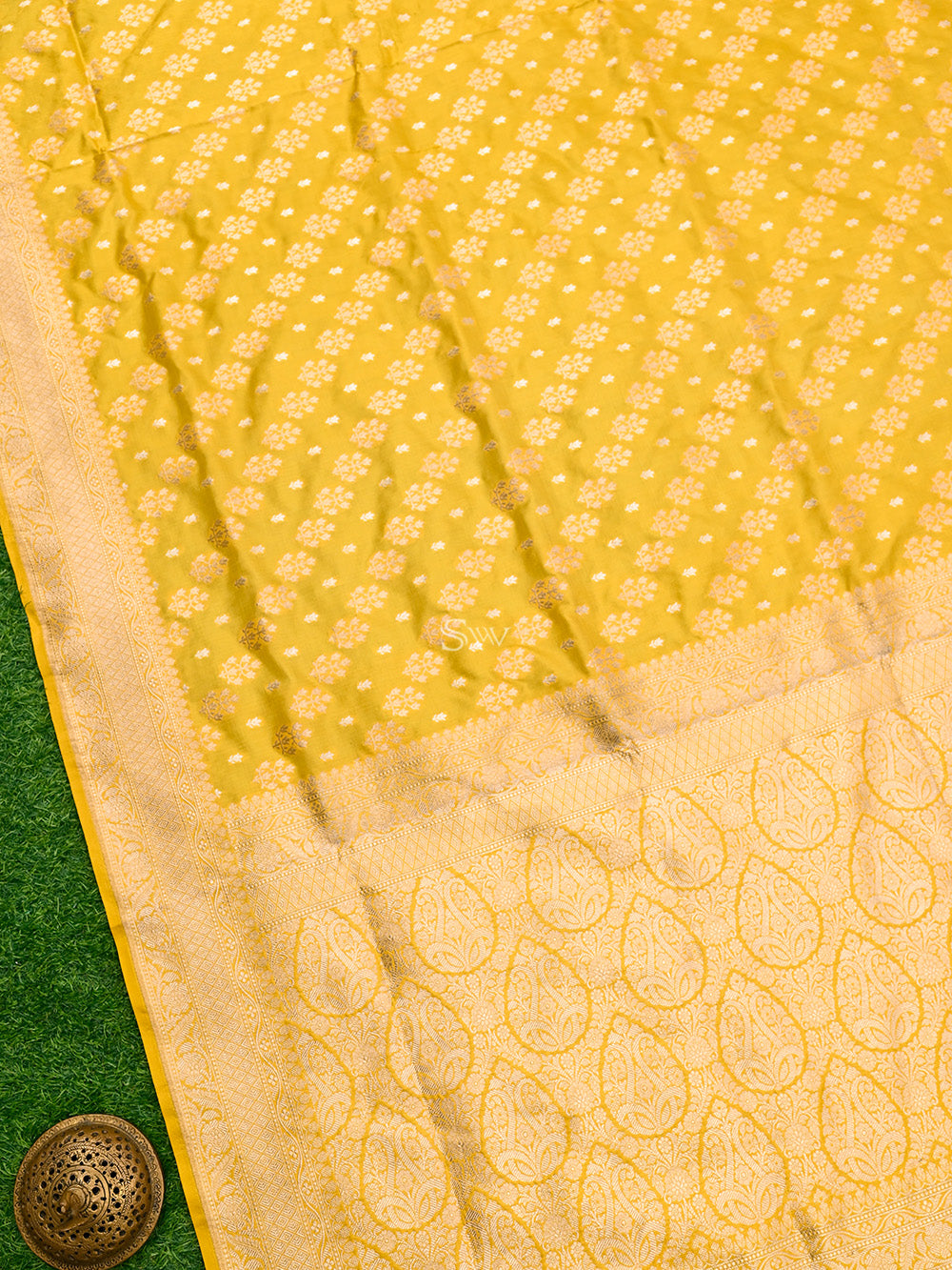 Yellow Jaal Katan Silk Handloom Banarasi Saree