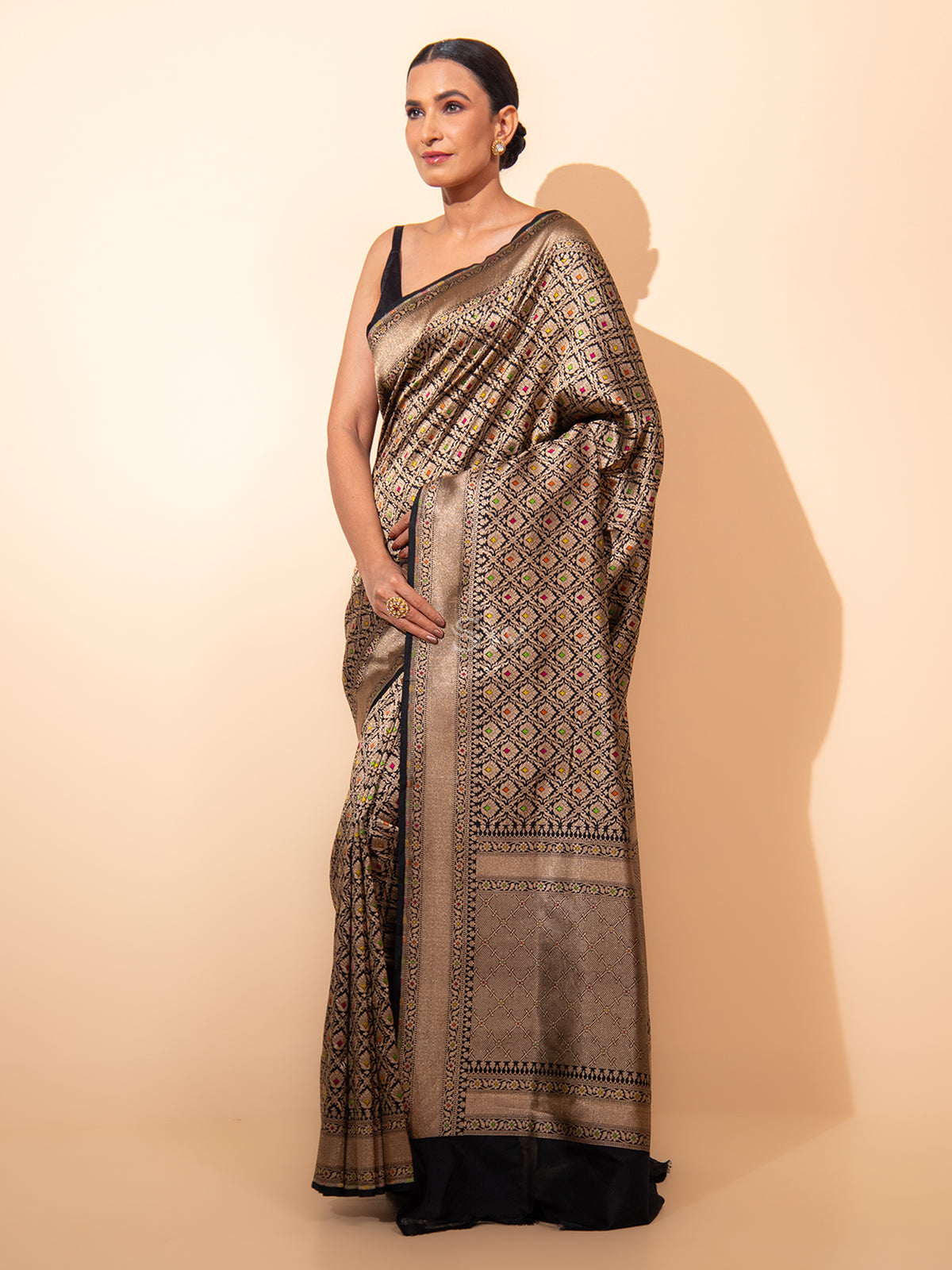 Black Katan Silk Brocade Handloom Banarasi Saree - Sacred Weaves