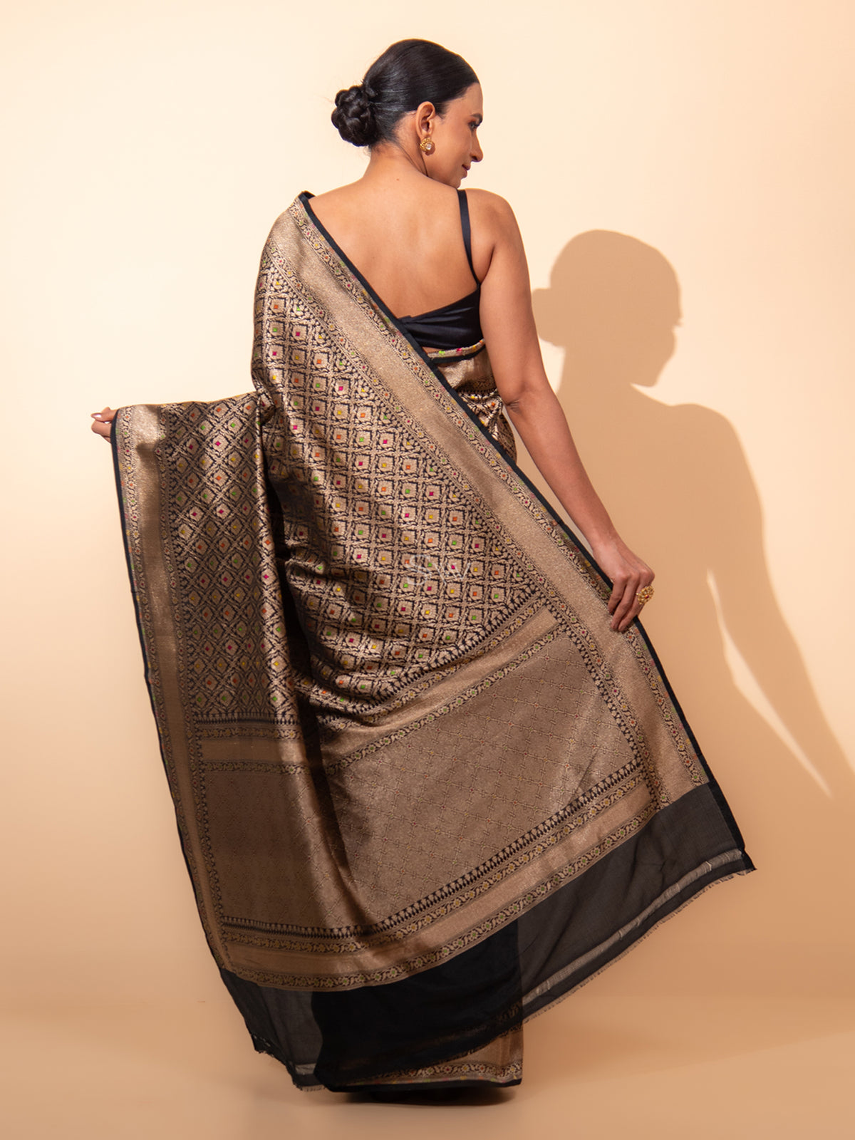 Black Katan Silk Brocade Handloom Banarasi Saree - Sacred Weaves