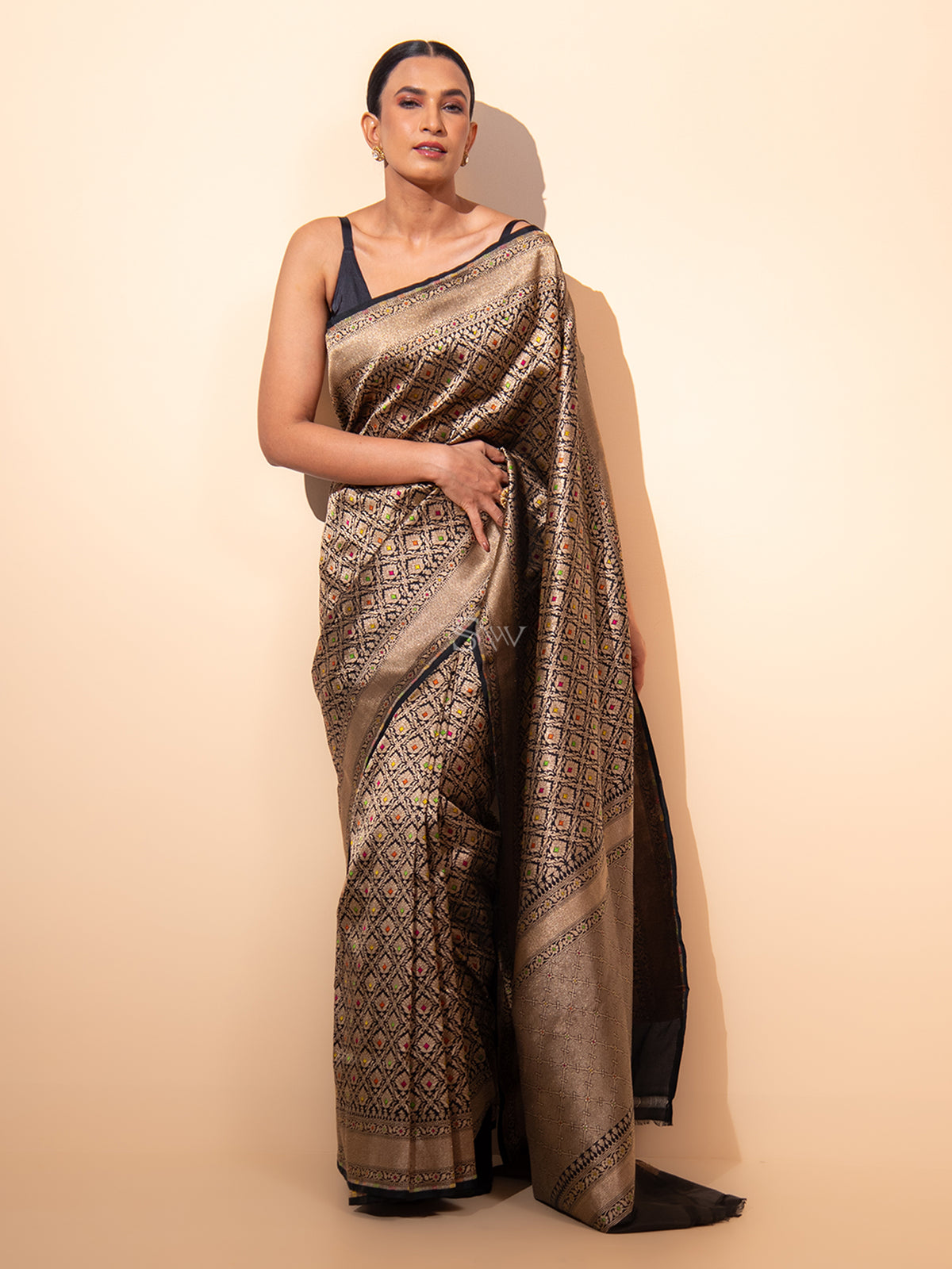 Black Katan Silk Brocade Handloom Banarasi Saree - Sacred Weaves