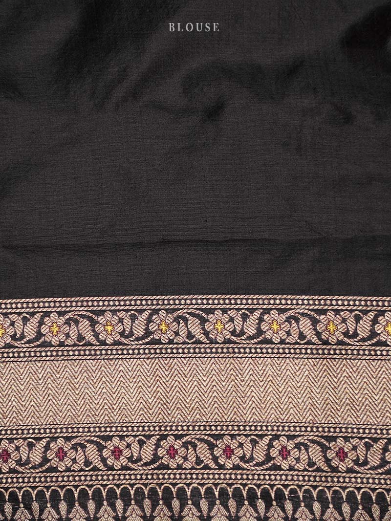 Black Katan Silk Brocade Handloom Banarasi Saree - Sacred Weaves