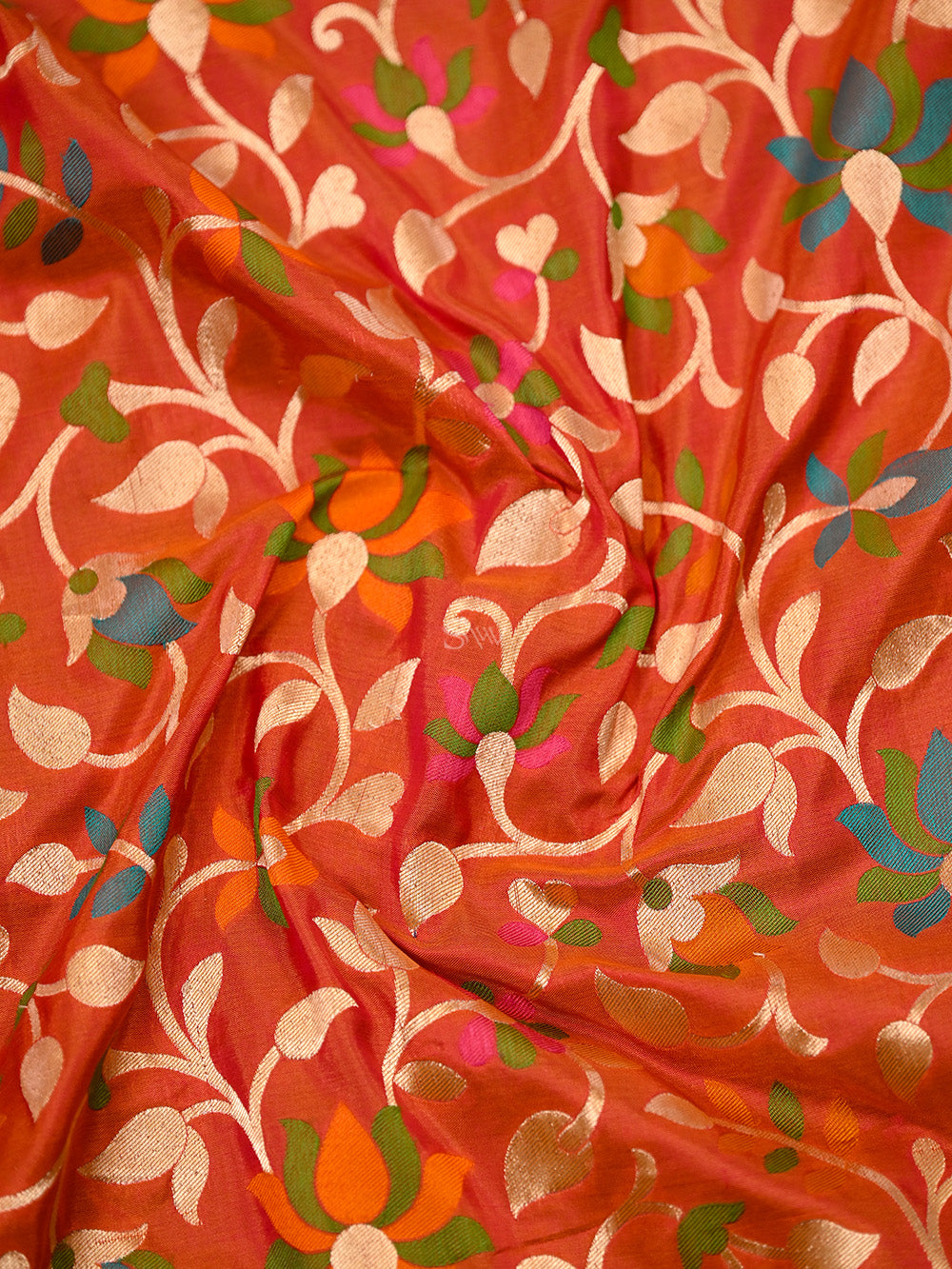 Orange Pink Meenakari Jaal Katan Silk Handloom Banarasi Saree