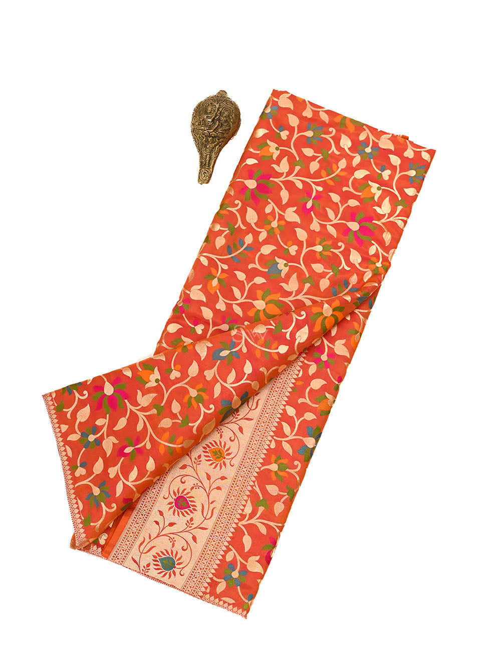 Orange Pink Meenakari Jaal Katan Silk Handloom Banarasi Saree