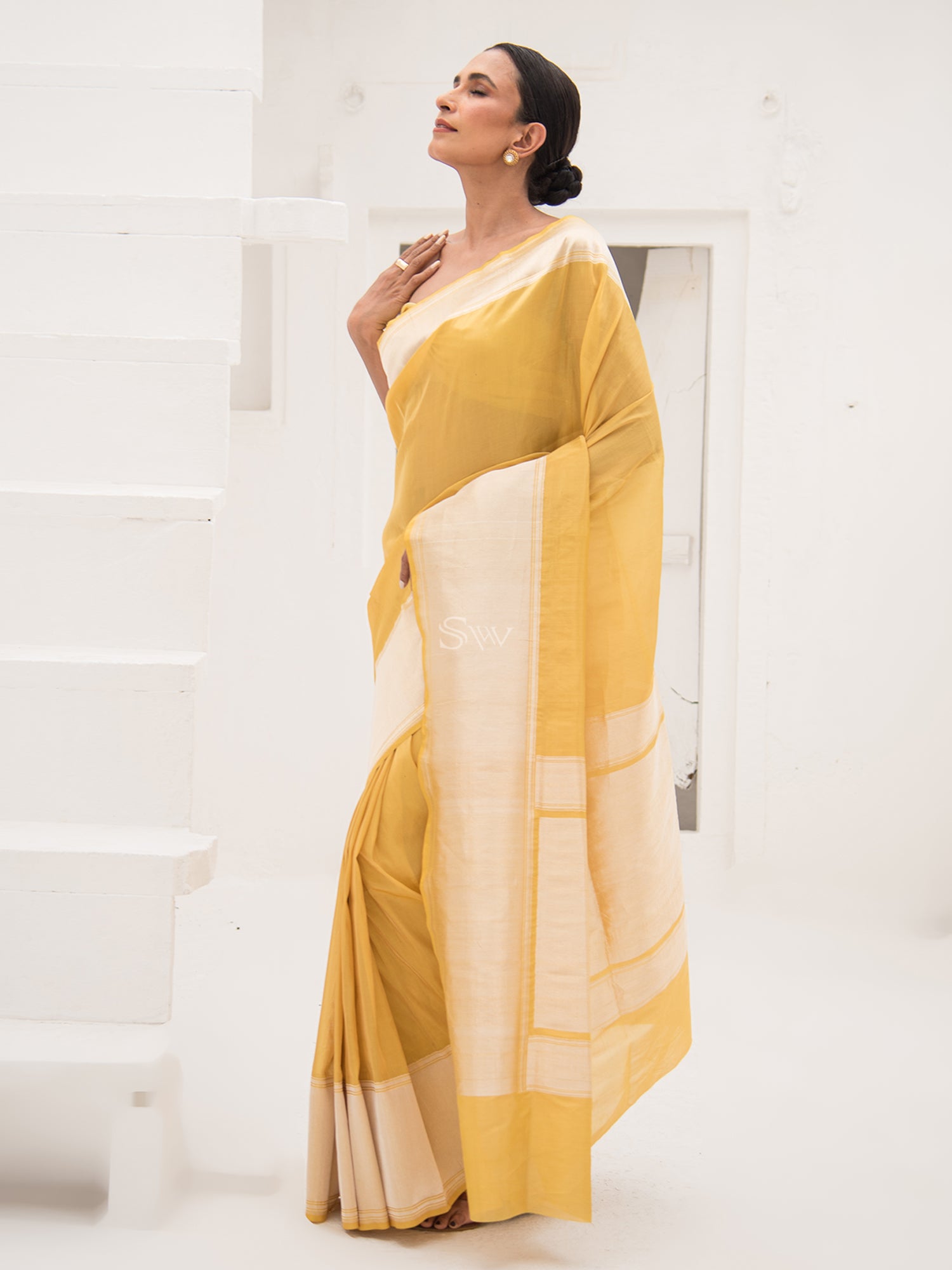 Yellow Katan Silk Tissue Handloom Banarasi Saree - Sacred Weaves