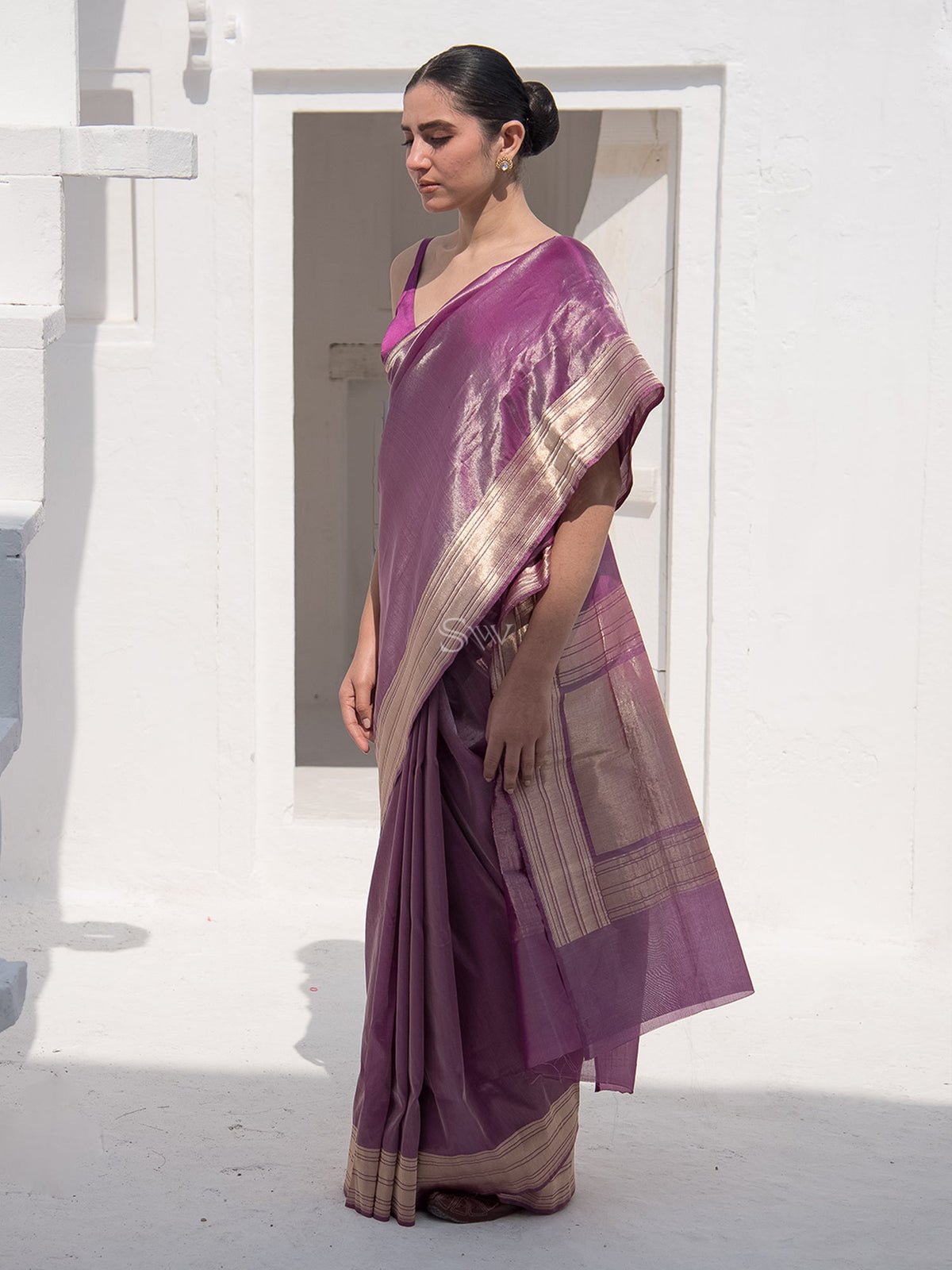 Purple Katan Silk Tissue Handloom Banarasi Saree - Sacred Weaves