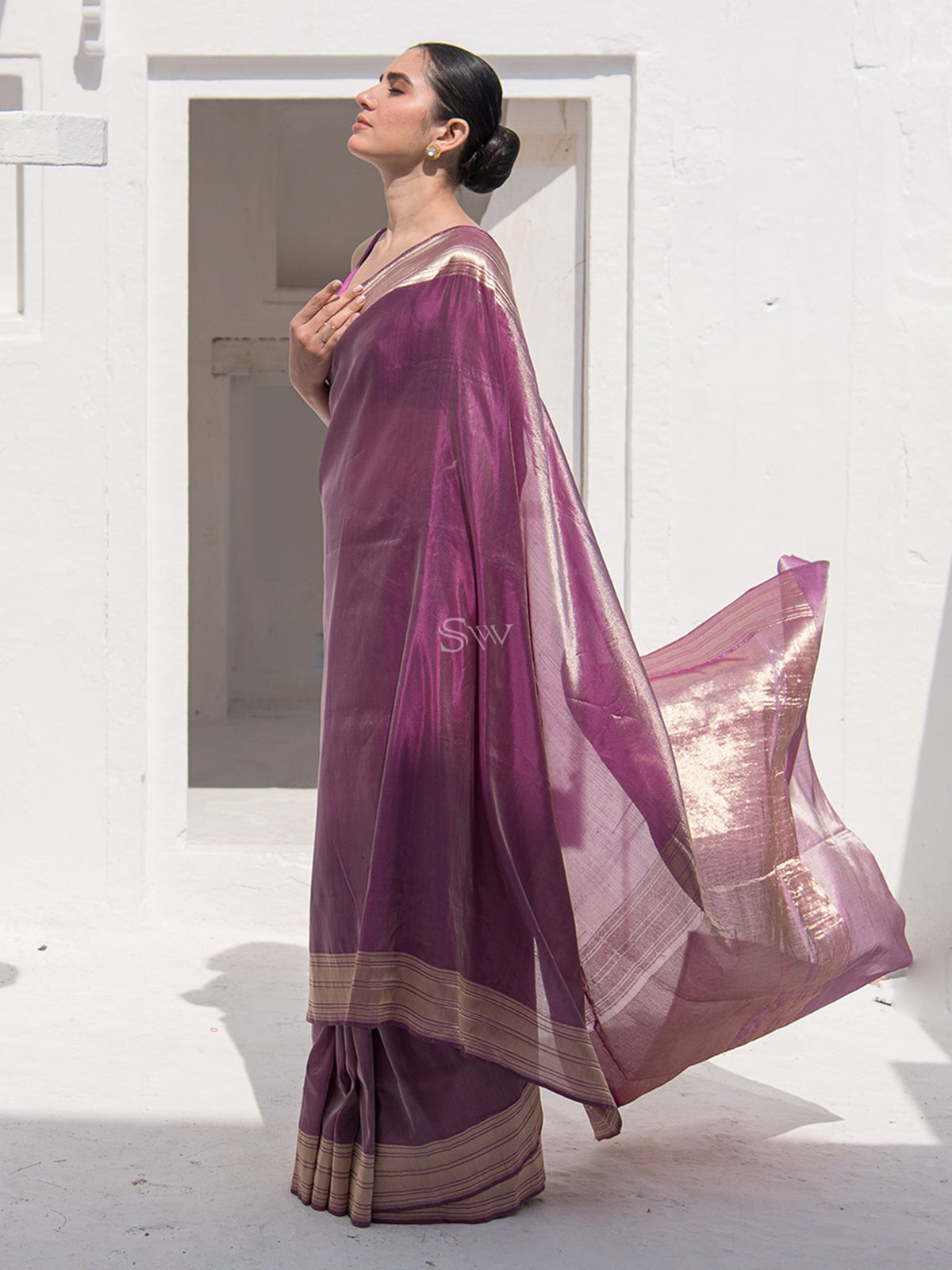 Purple Katan Silk Tissue Handloom Banarasi Saree - Sacred Weaves