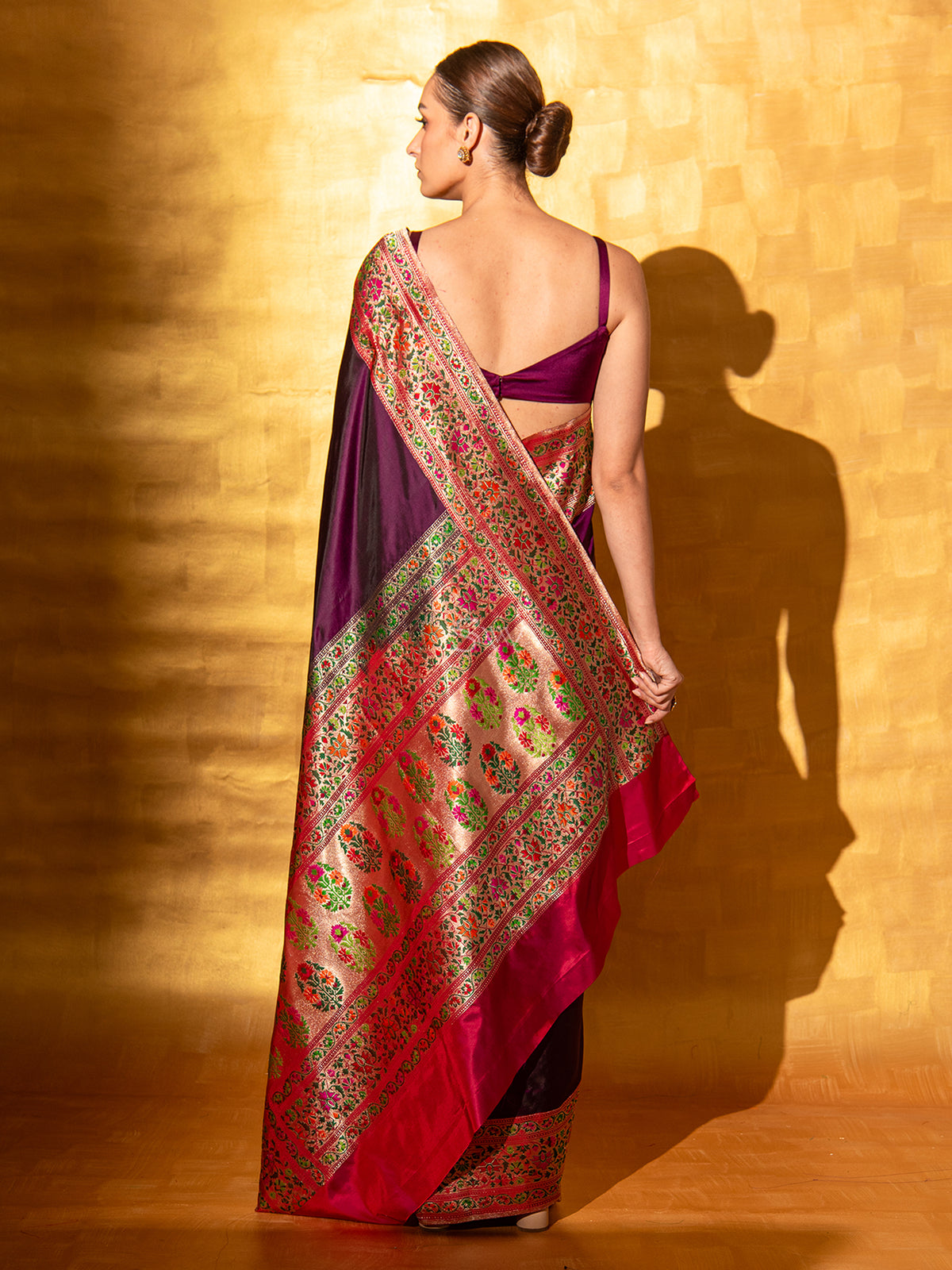 Wine Paithani Katan Silk Handloom Banarasi Saree - Sacred Weaves