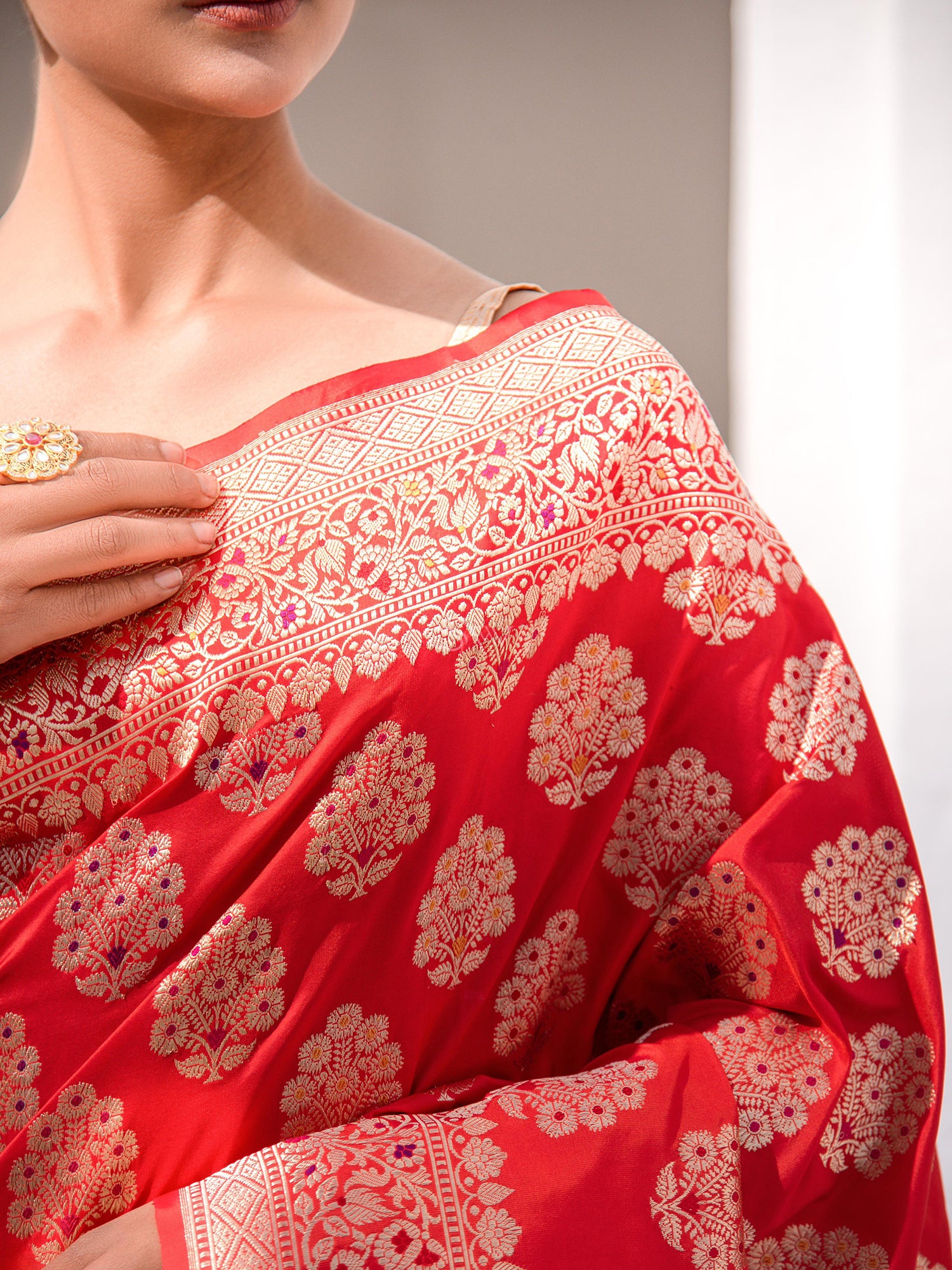 Red Meenakari Katan Silk Handloom Banarasi Saree - Sacred Weaves