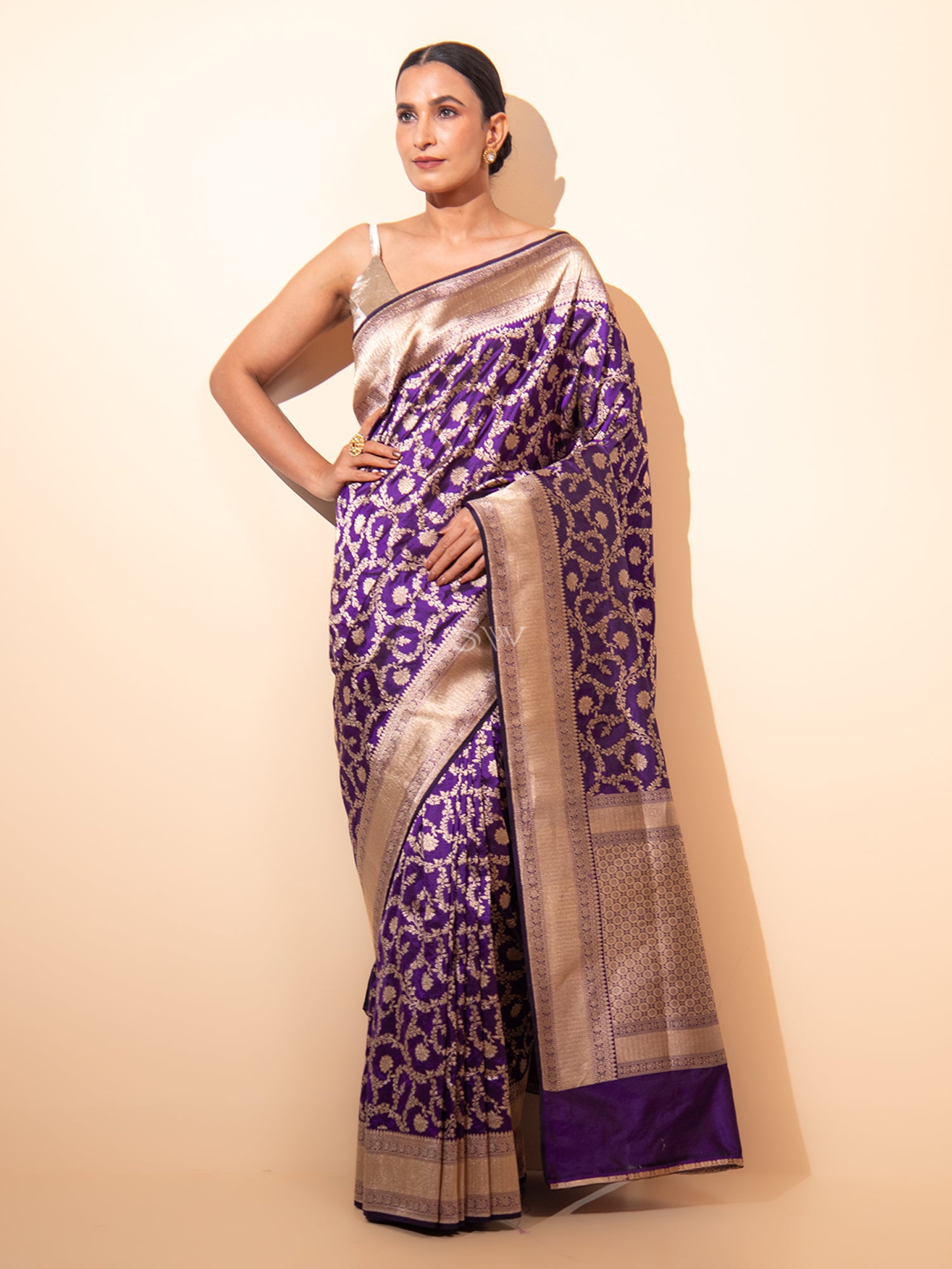 Purple Uppada Jaal Katan Silk Handloom Banarasi Saree - Sacred Weaves