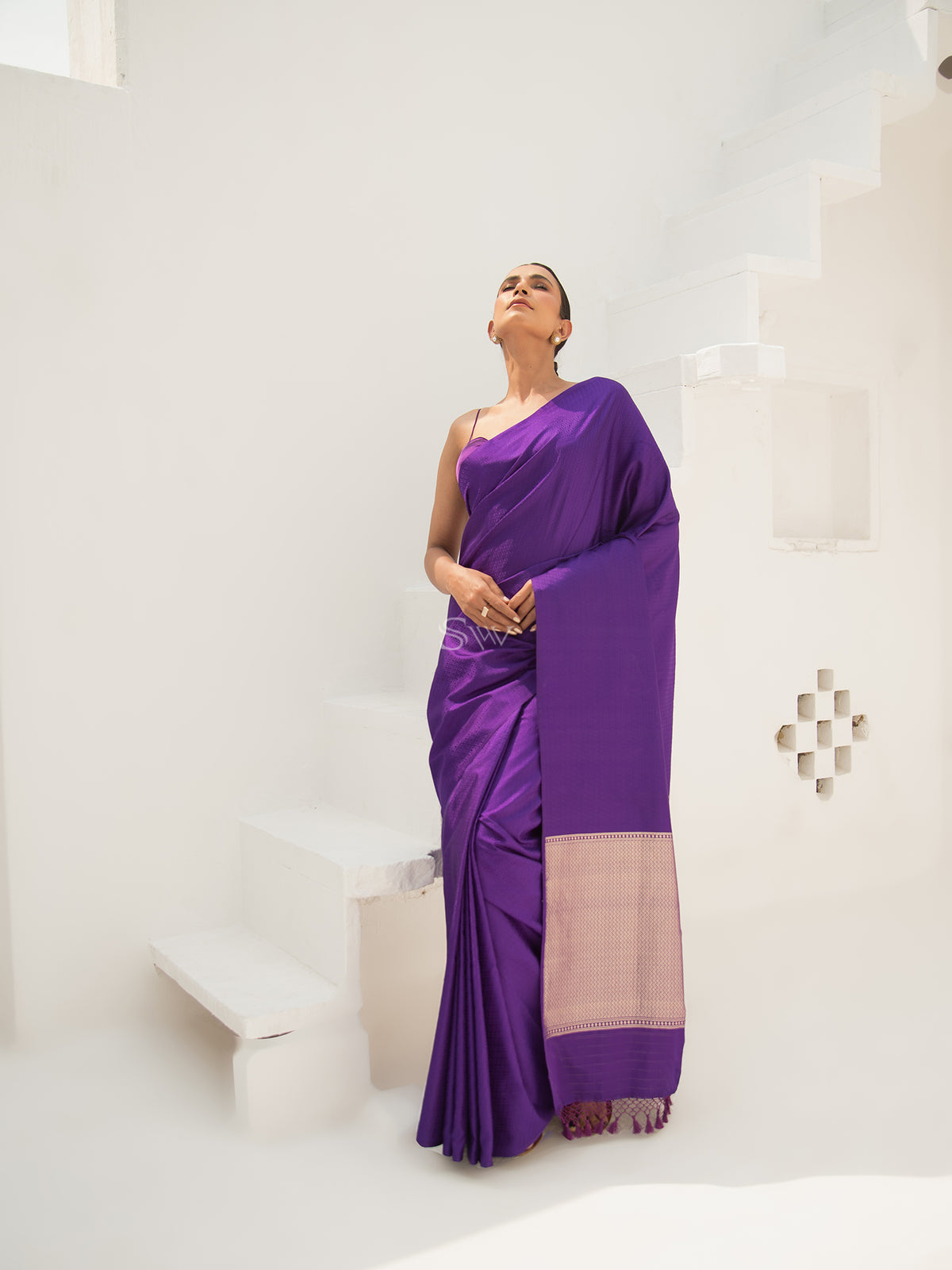 Purple Jaal Satin Tanchoi Handloom Banarasi Saree - Sacred Weaves