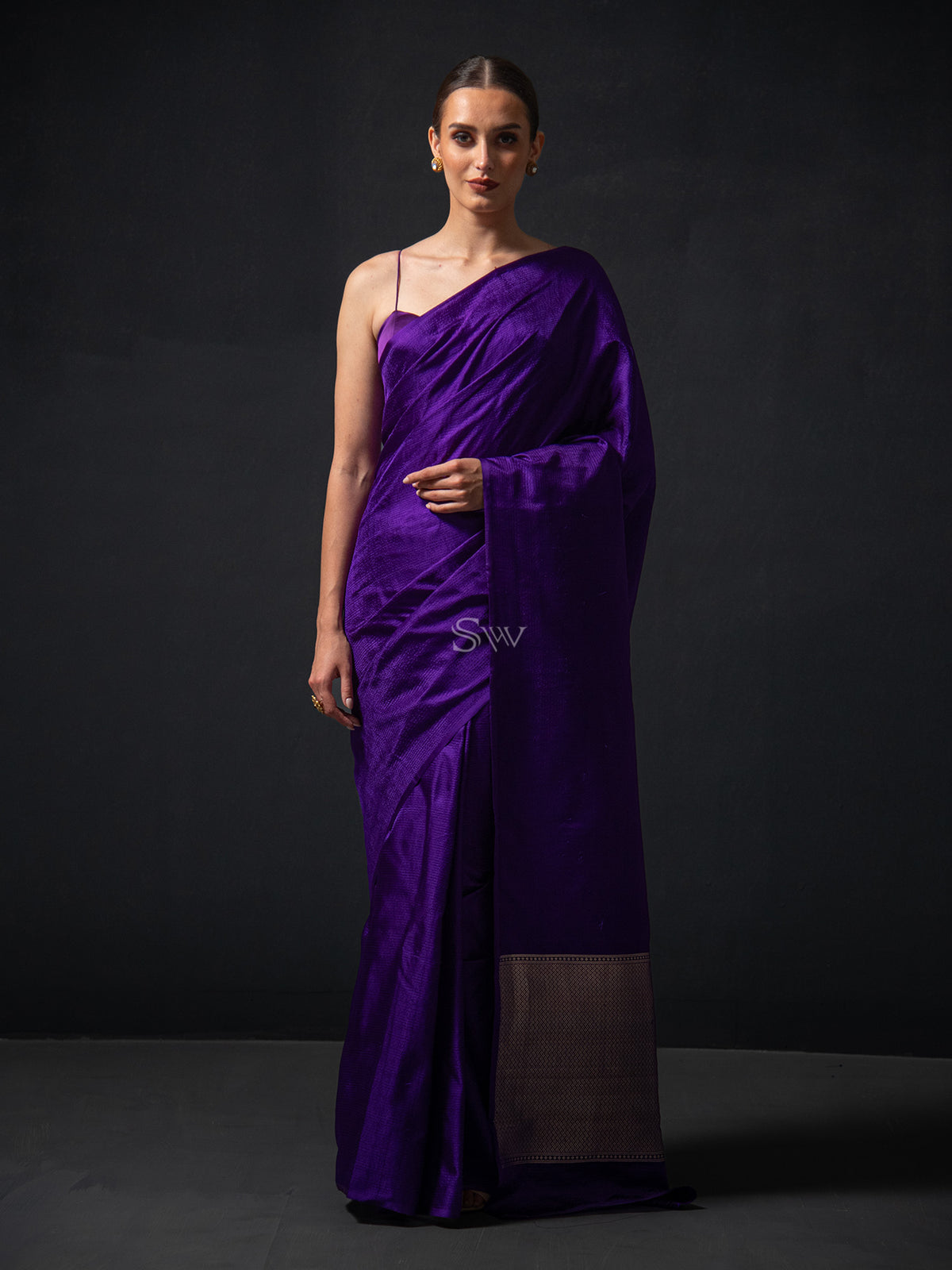 Purple Satin Tanchoi Handloom Banarasi Saree - Sacred Weaves