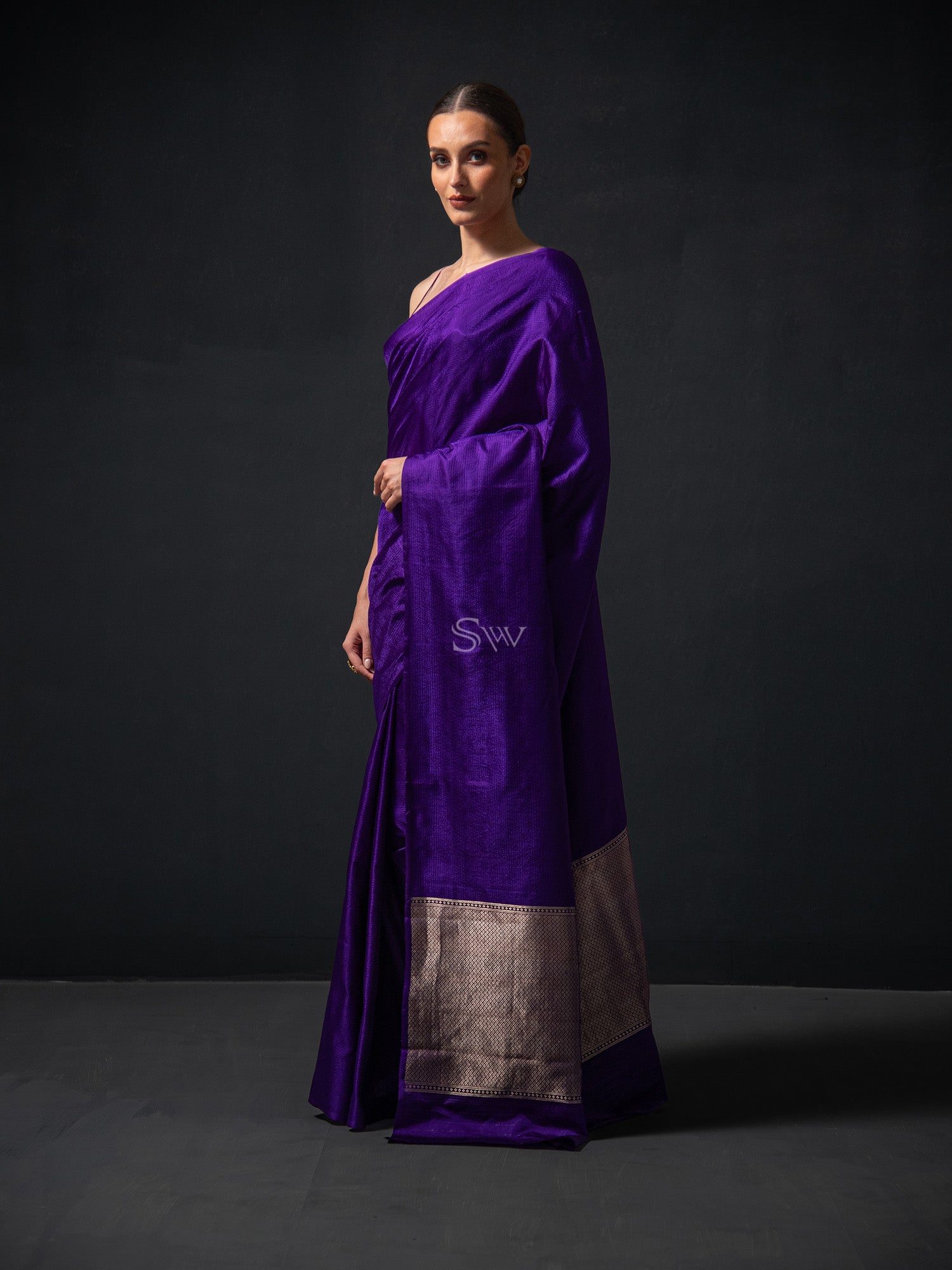 Purple Satin Tanchoi Handloom Banarasi Saree - Sacred Weaves