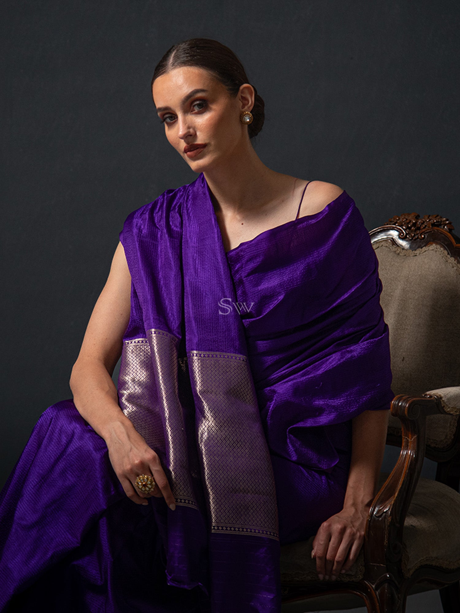 Purple Satin Tanchoi Handloom Banarasi Saree - Sacred Weaves