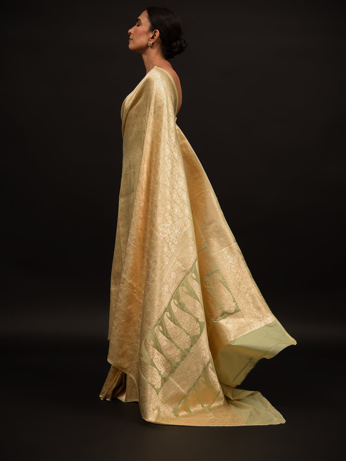 Pastel Moss Green Brocade Katan Silk Handloom Banarasi Saree  - Sacred Weaves