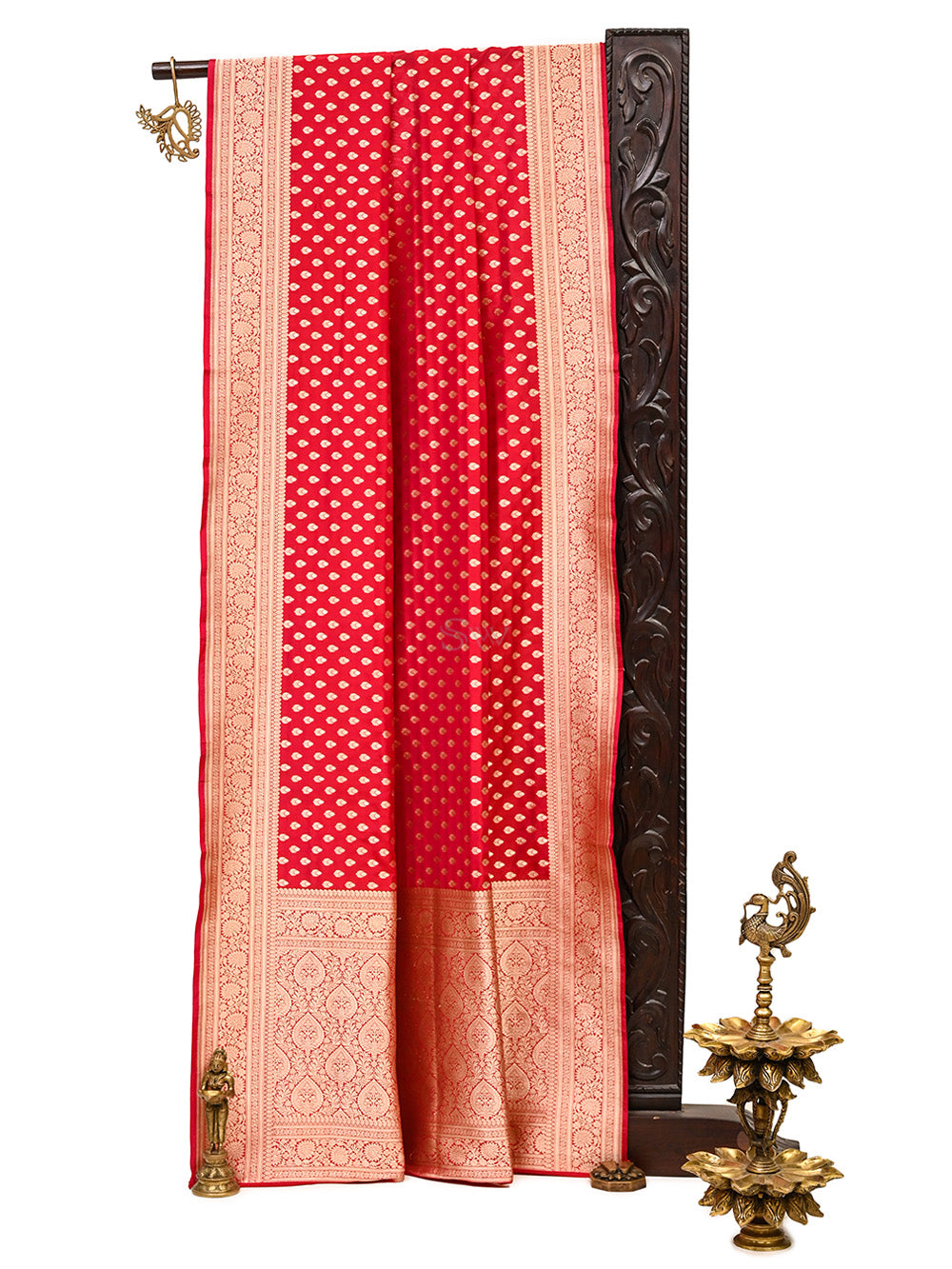 Red Booti Uppada Katan Silk Handloom Banarasi Saree - Sacred Weaves