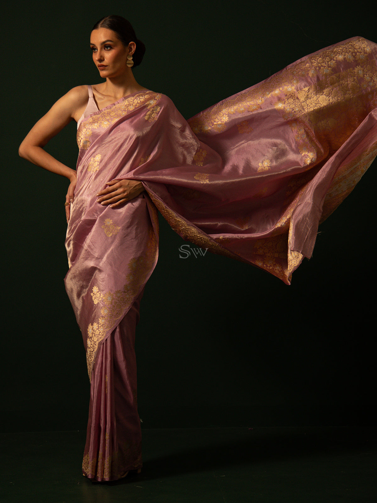 Mauve Sona Roopa Boota Katan Silk Tissue Handloom Banarasi Saree - Sacred Weaves