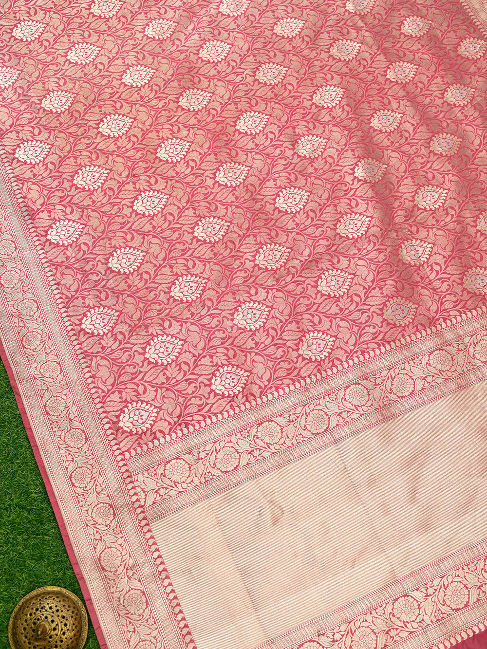 Pastel Pink Jaal Katan Silk Handloom Banarasi Saree