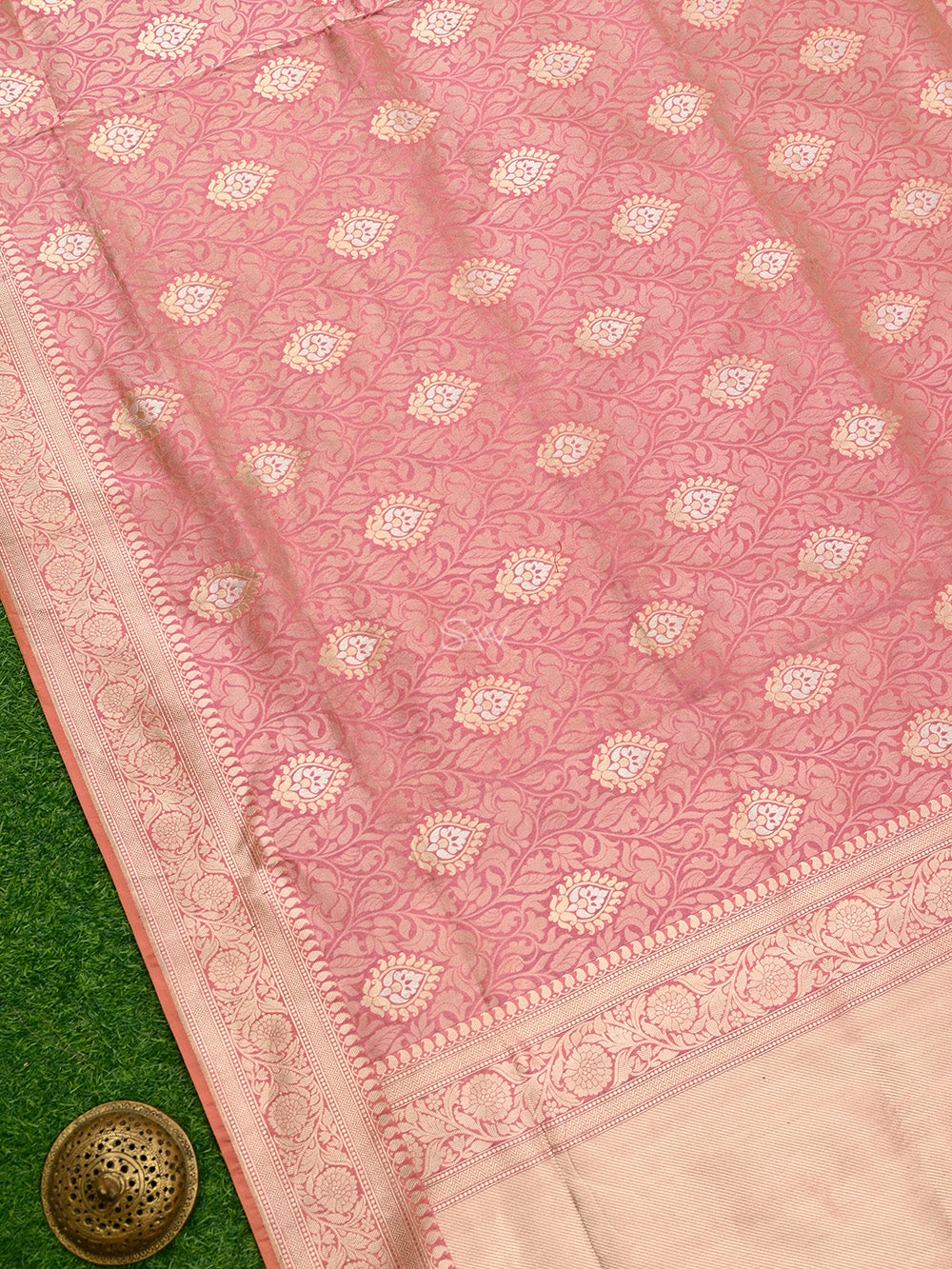 Pastel Pink Jaal Katan Silk Handloom Banarasi Saree