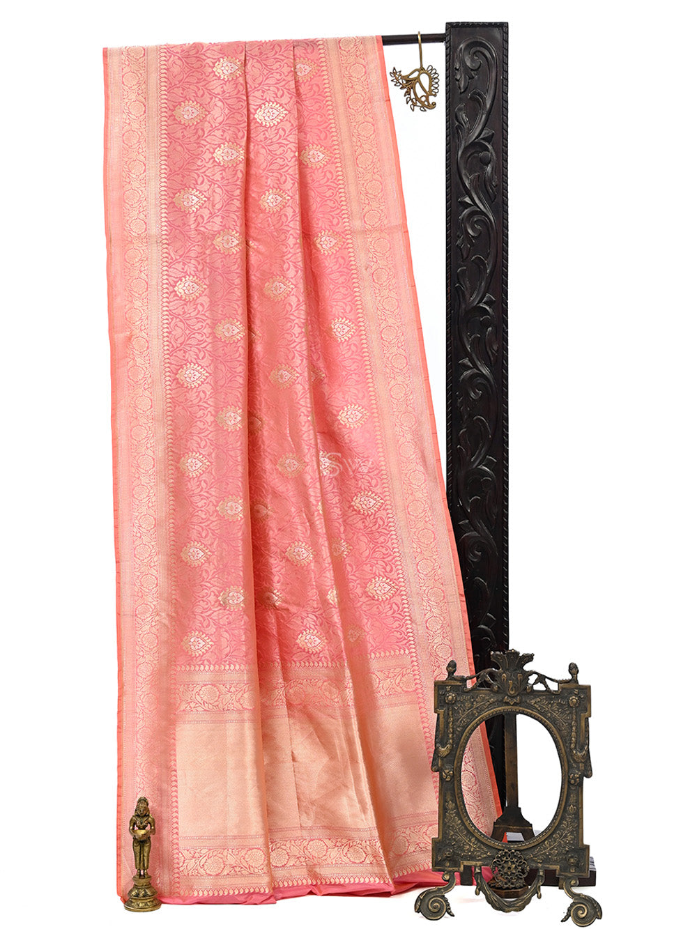 Pastel Pink Jaal Katan Silk Handloom Banarasi Saree