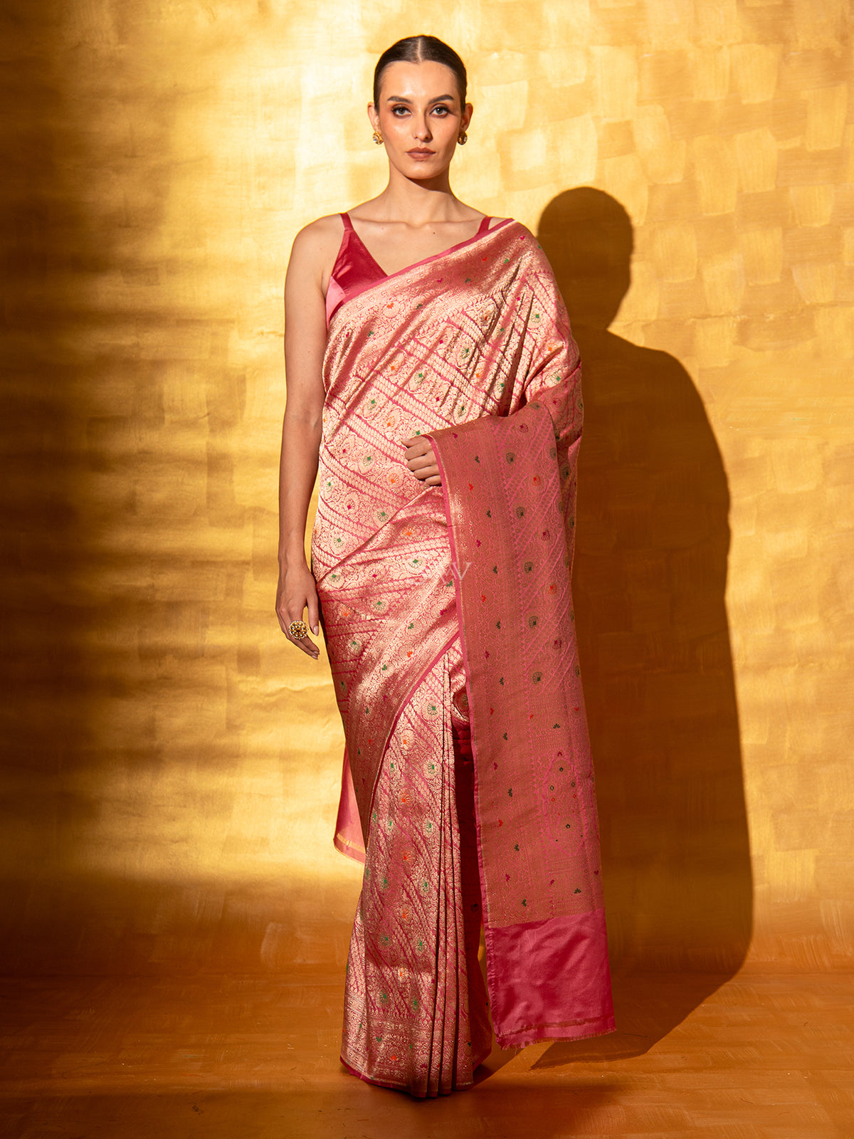 Pastel Pink Meenakari Brocade Handloom Banarasi Saree - Sacred Weaves