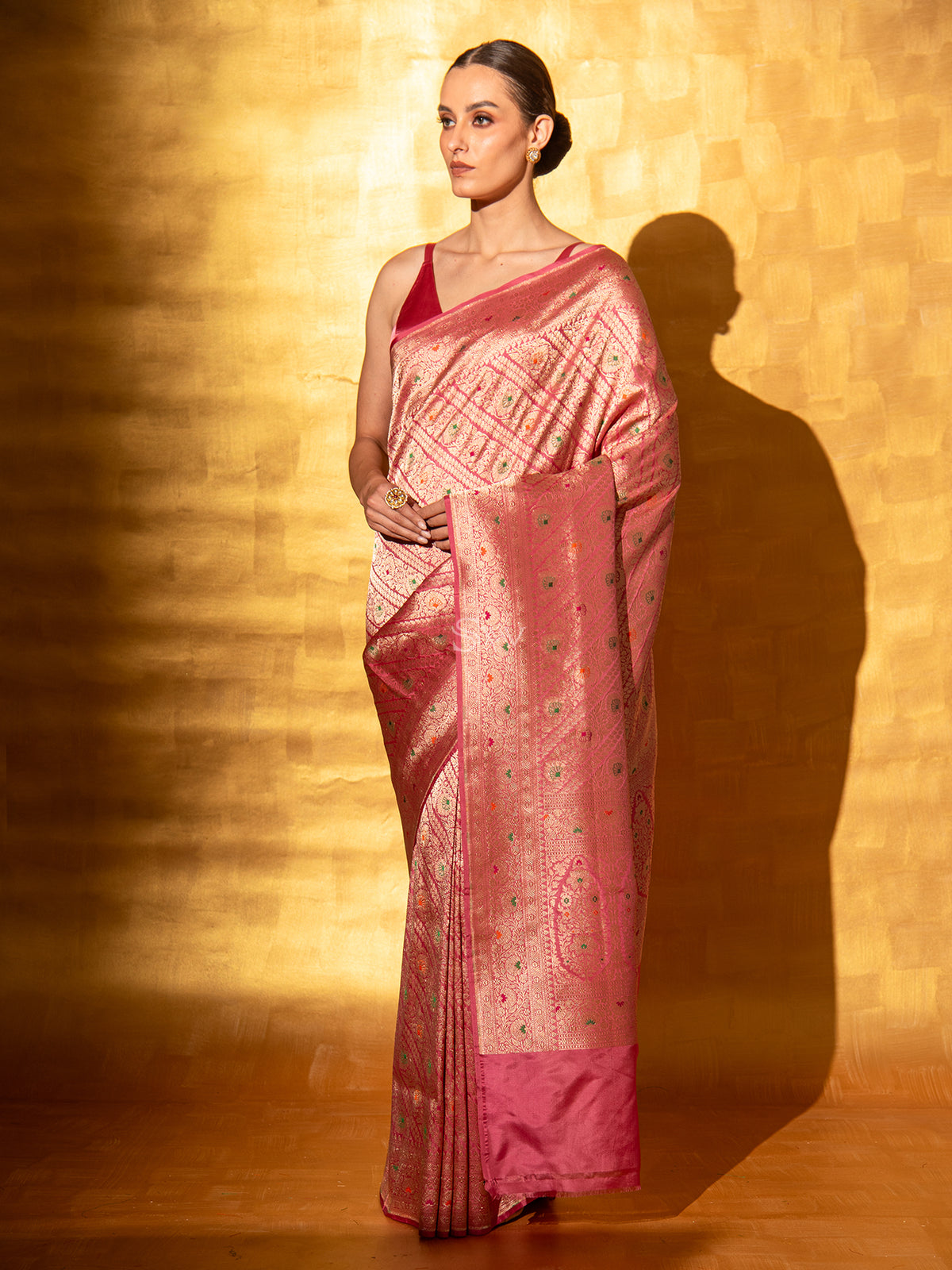 Pastel Pink Meenakari Brocade Handloom Banarasi Saree - Sacred Weaves