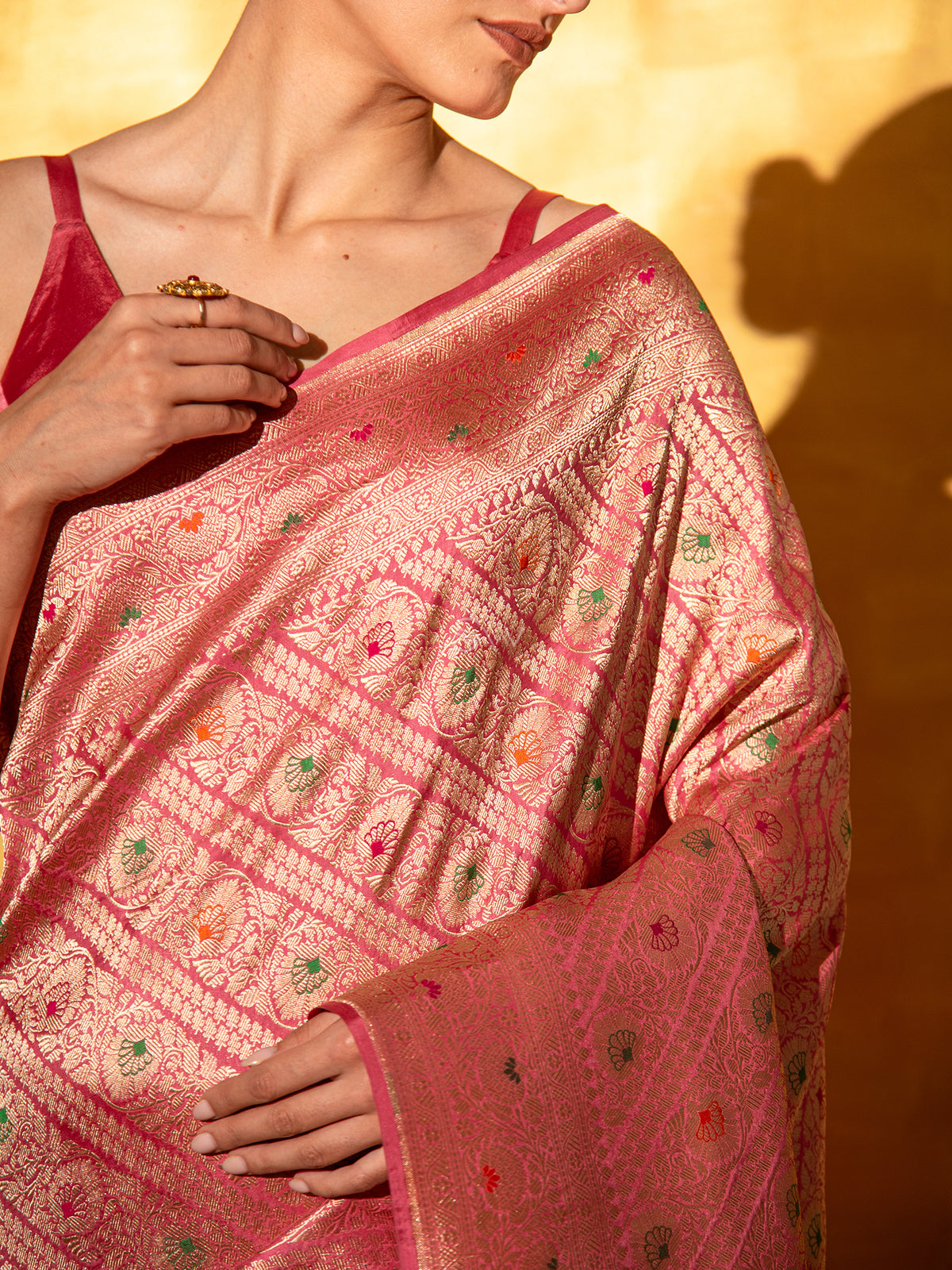 Pastel Pink Meenakari Brocade Handloom Banarasi Saree - Sacred Weaves