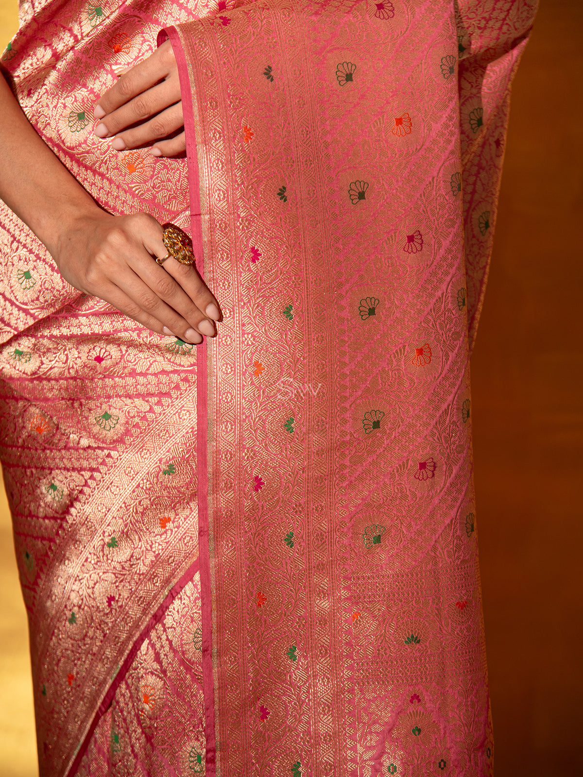 Pastel Pink Meenakari Brocade Handloom Banarasi Saree - Sacred Weaves