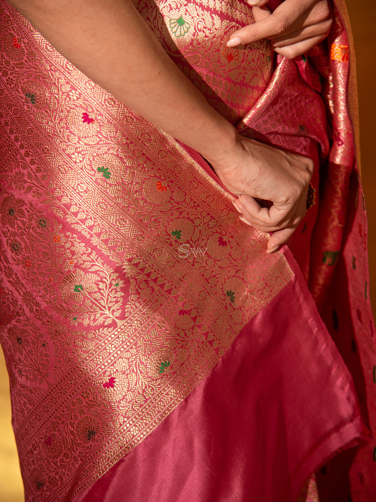 Pastel Pink Meenakari Brocade Handloom Banarasi Saree - Sacred Weaves