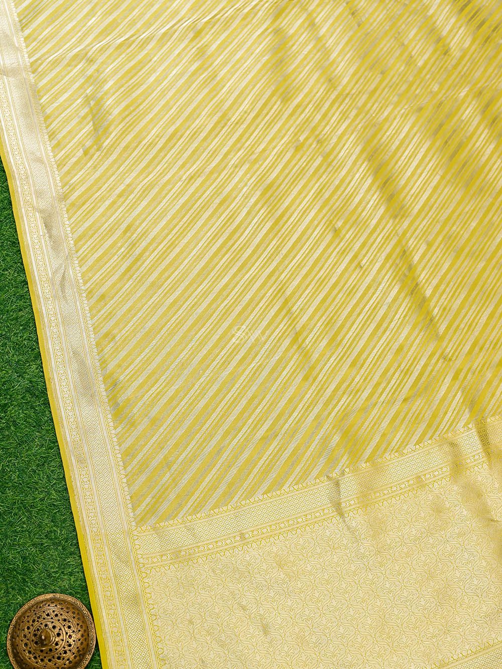 Lime Yellow Satin Brocade Handloom Banarasi Saree - Sacred Weaves