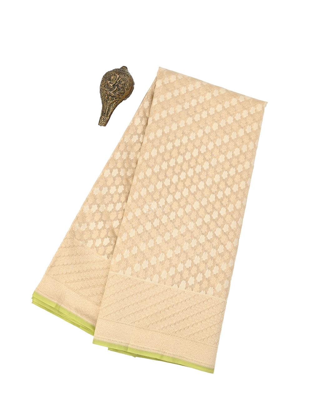 Beige Zari Booti Cotton Silk Handloom Banarasi Saree