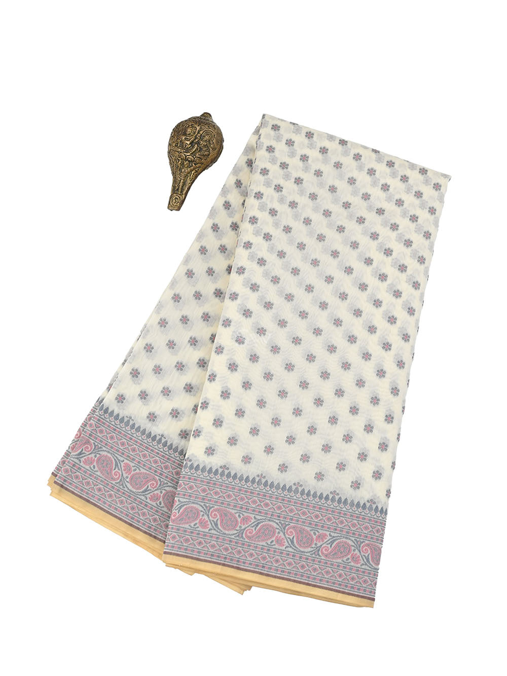 Cream Meenakari Booti Cotton Silk Handloom Banarasi Saree