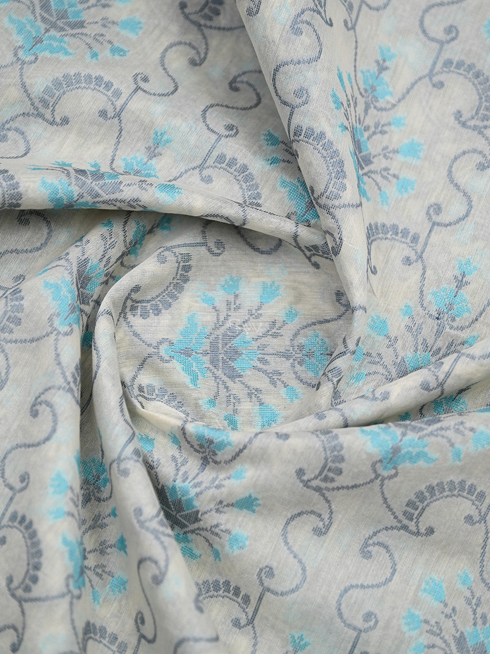 Off-White Meenakari Jaal Cotton Silk Handloom Banarasi Saree