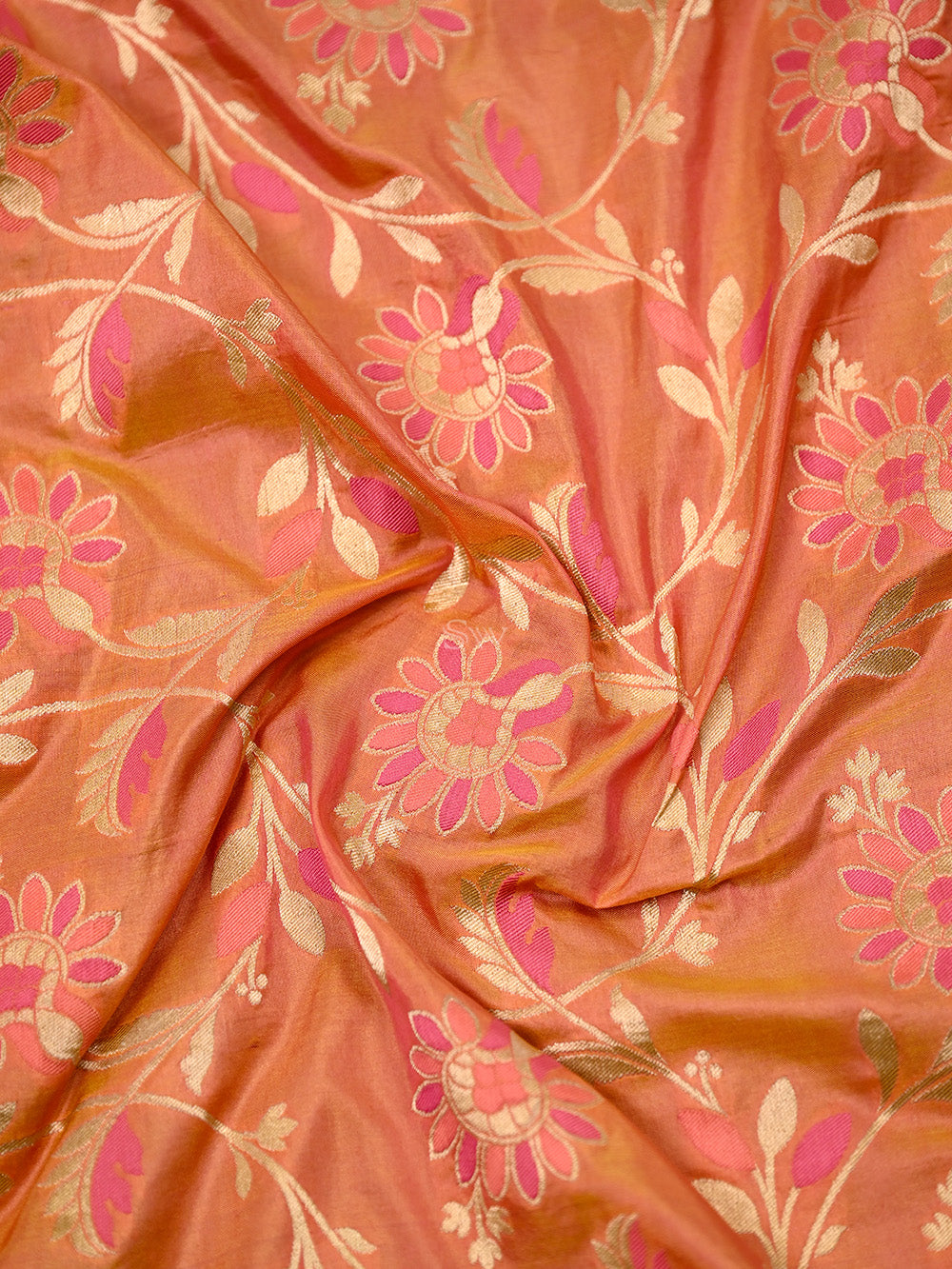 Orange Pink Meenakari Jaal Katan Silk Handloom Banarasi Saree