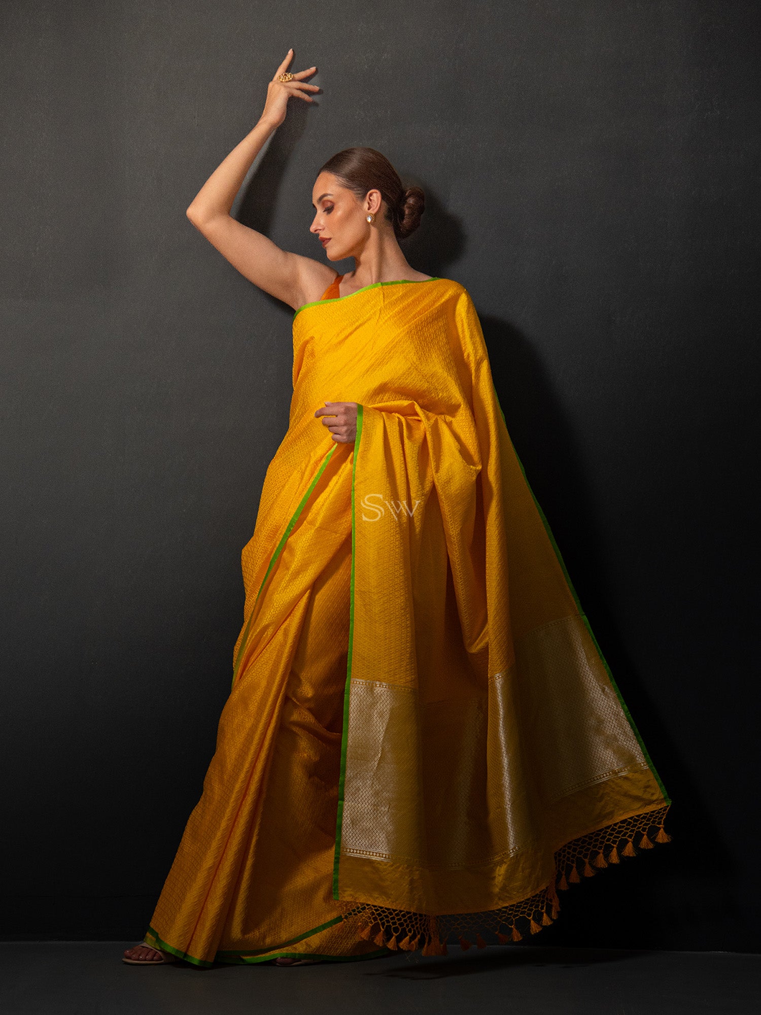 Yellow Satin Tanchoi Handloom Banarasi Saree - Sacred Weaves