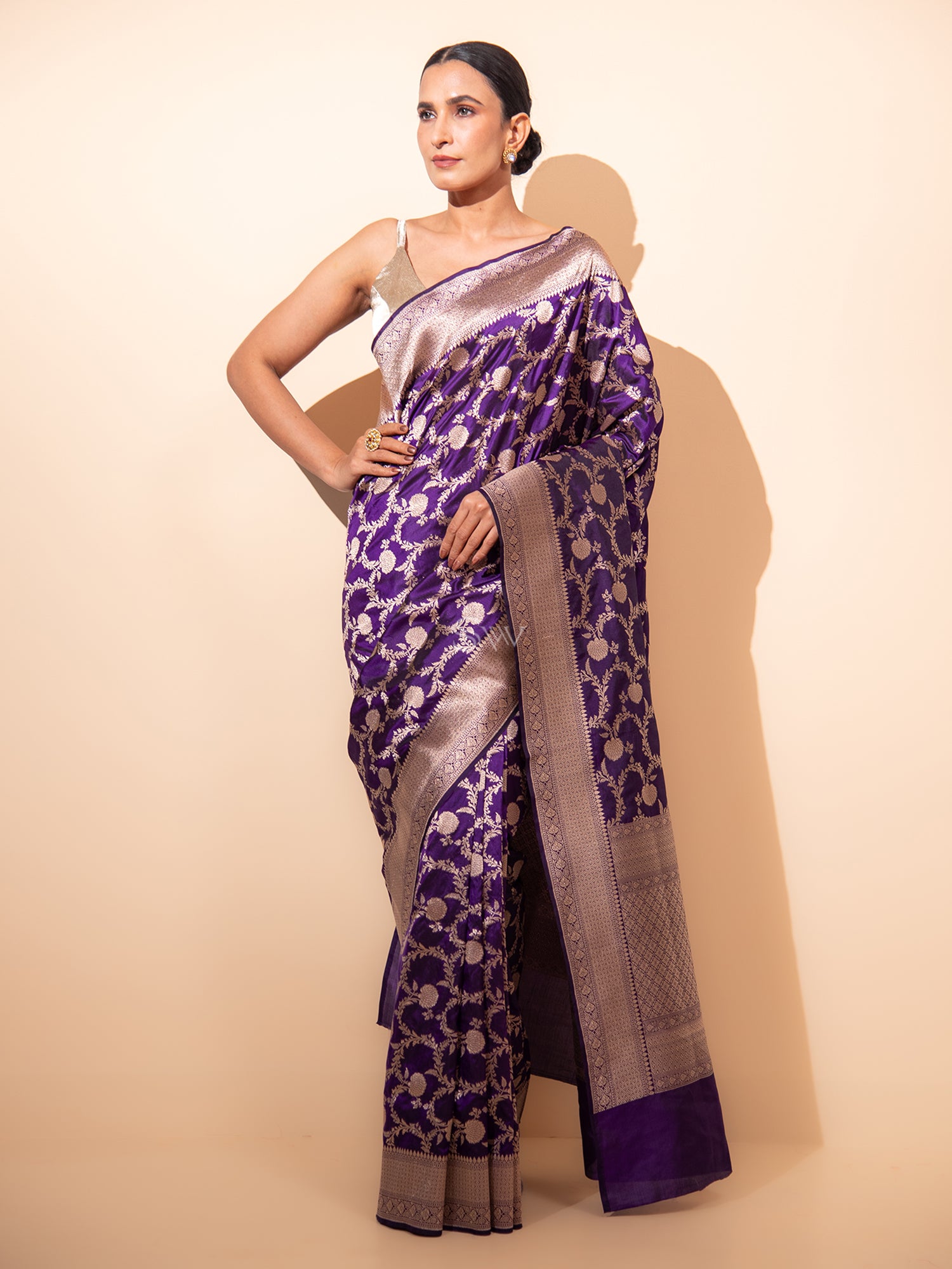 Purple Jaal Uppada Katan Silk Handloom Banarasi Saree - Sacred Weaves