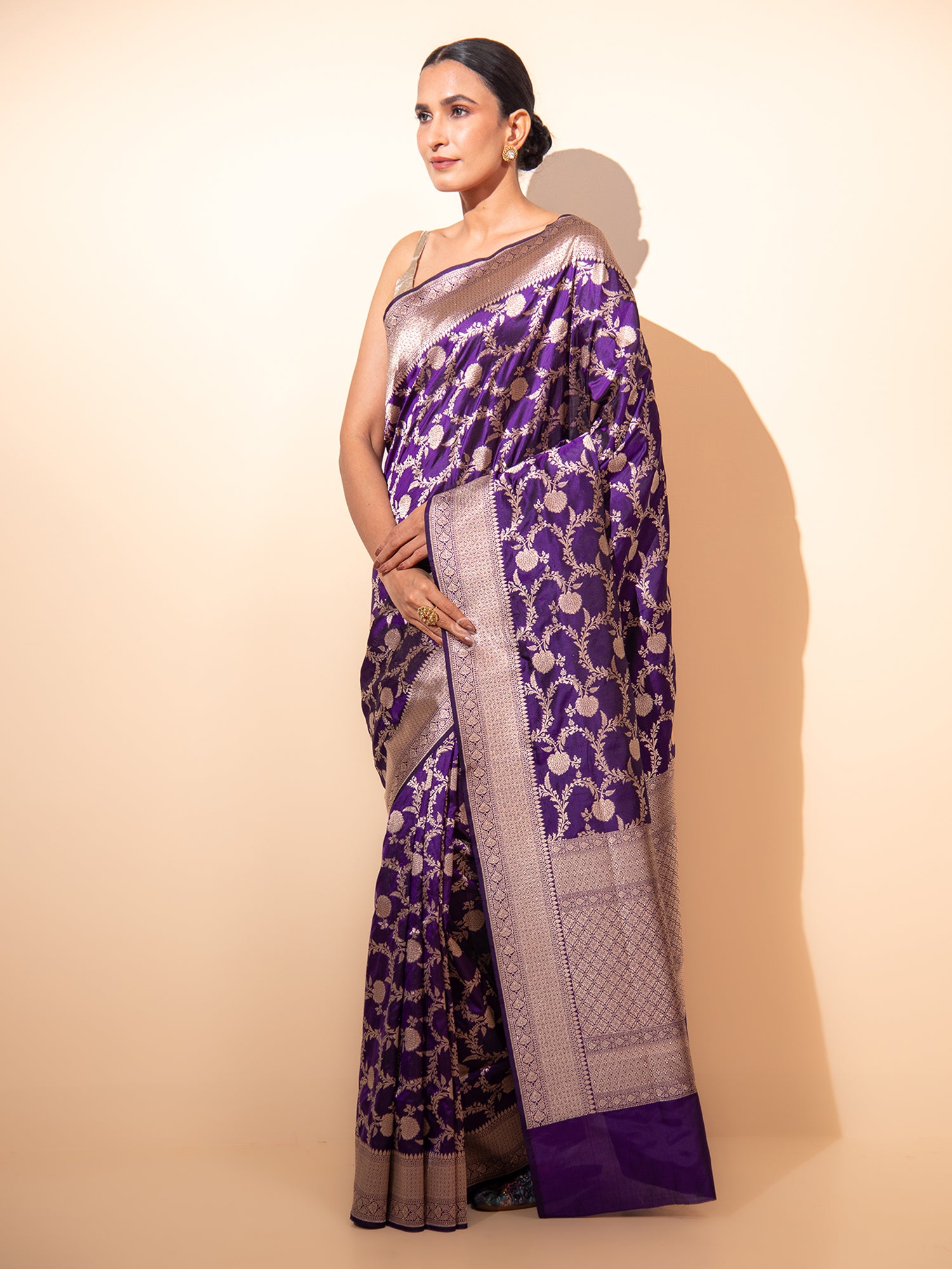 Purple Jaal Uppada Katan Silk Handloom Banarasi Saree - Sacred Weaves
