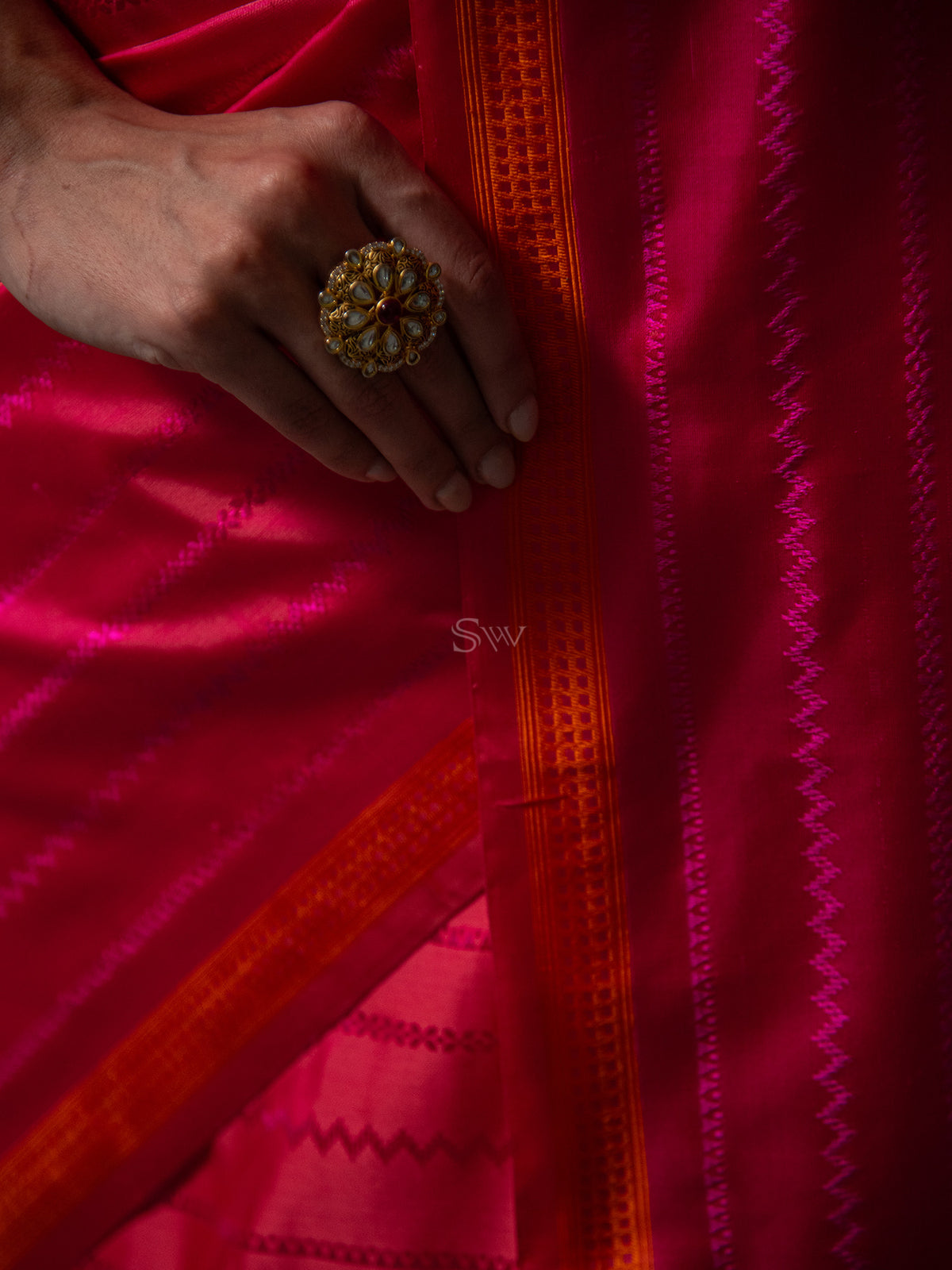 Pink Peach Satin Tanchoi Handloom Banarasi Saree - Sacred Weaves