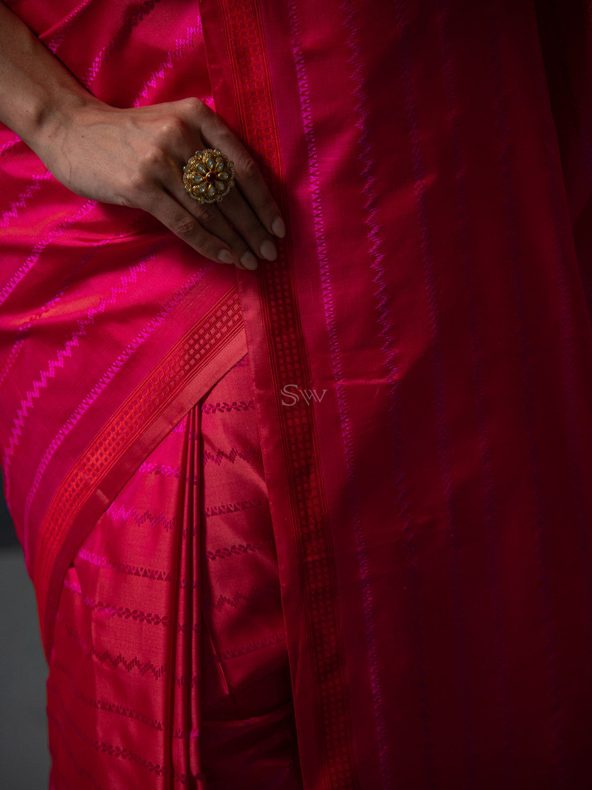 Pink Peach Satin Tanchoi Handloom Banarasi Saree - Sacred Weaves